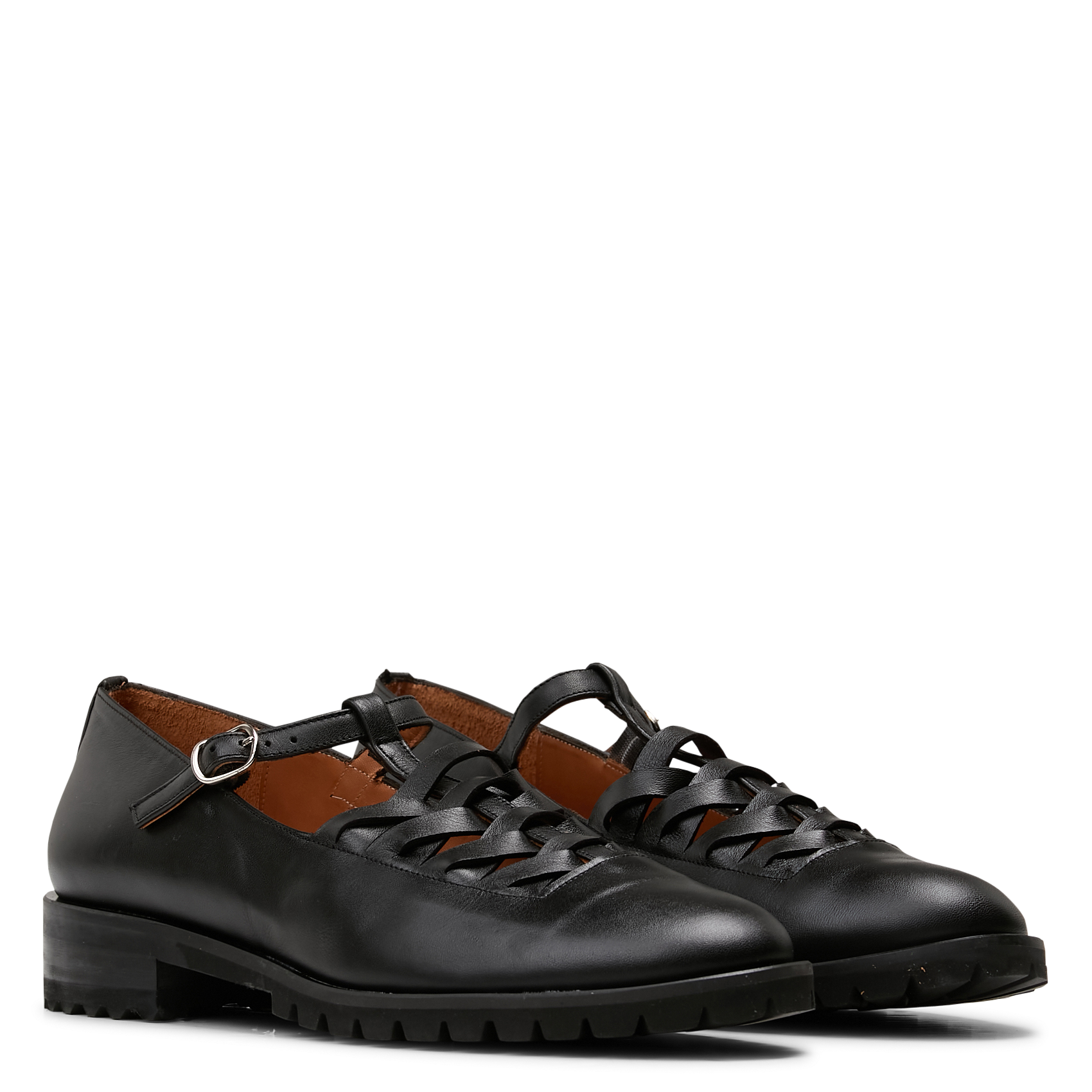 Cross-strap leather moccasins NAGUISA Black