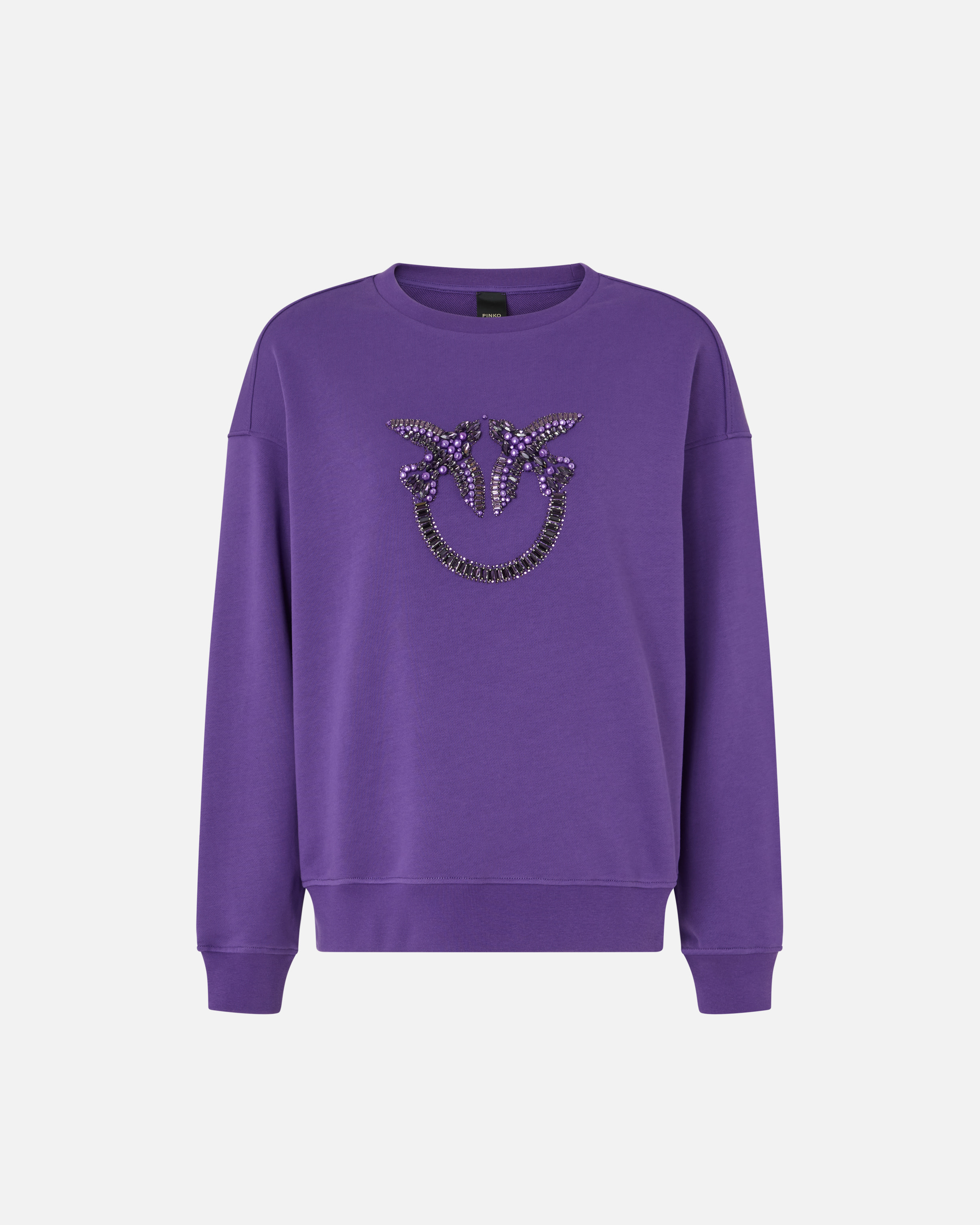 Round-neck sweatshirt with jewel embroidery love birds PINKO Purple