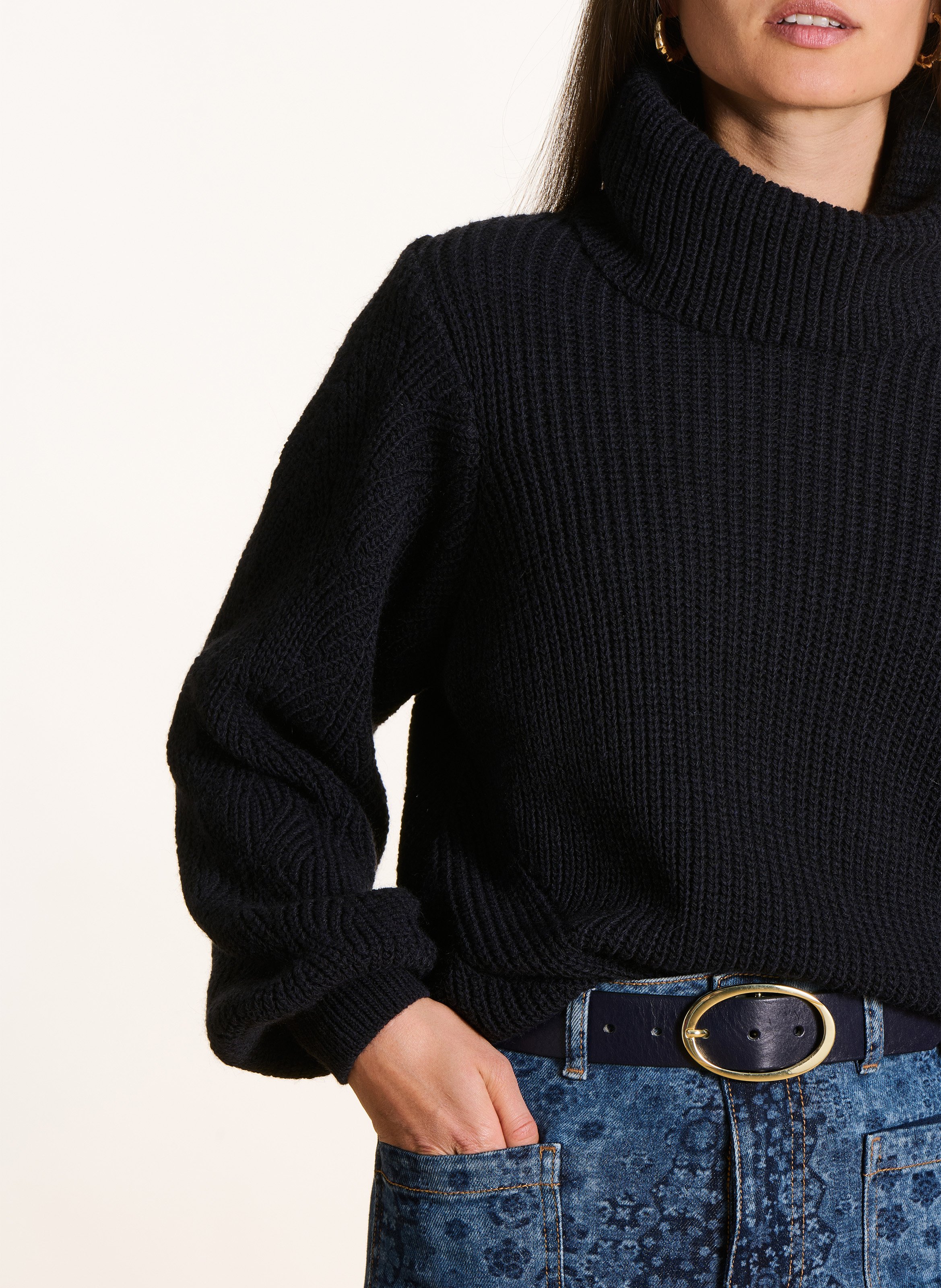 Gerade geschnittener Rollkragenpullover aus Strick-Mix LA FEE MARABOUTEE Blau