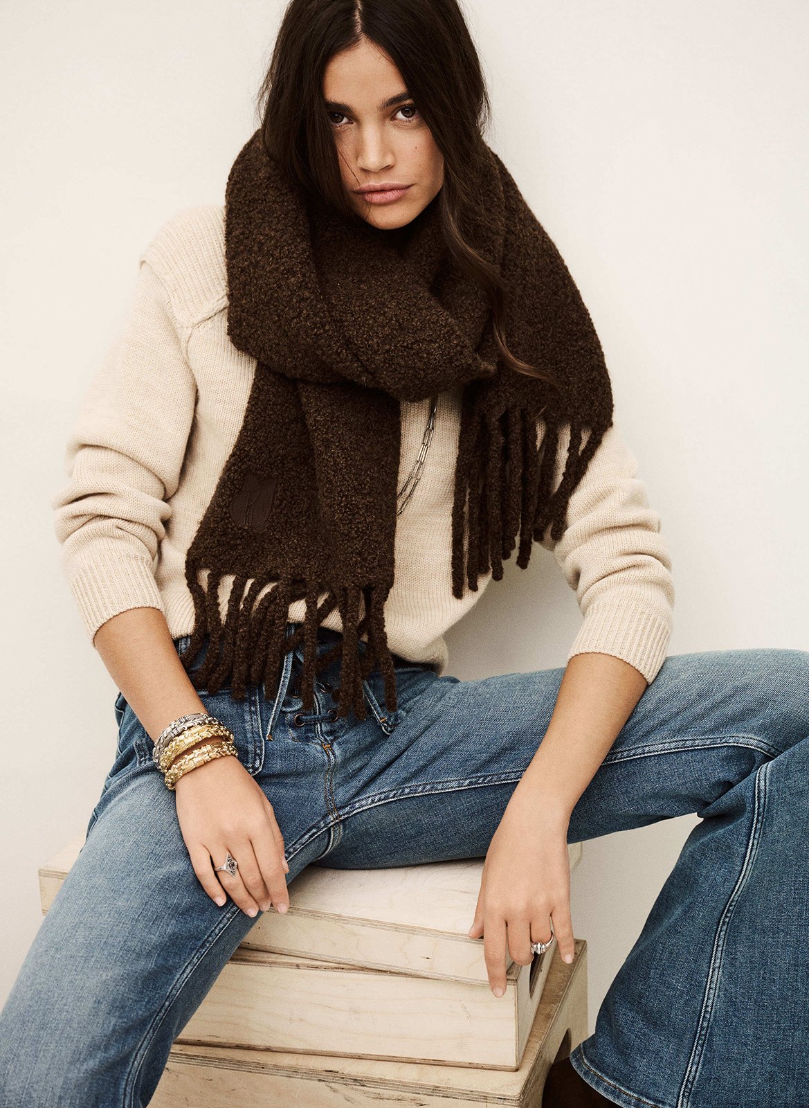 Rechte, wollen trui met ronde hals BA&SH Beige