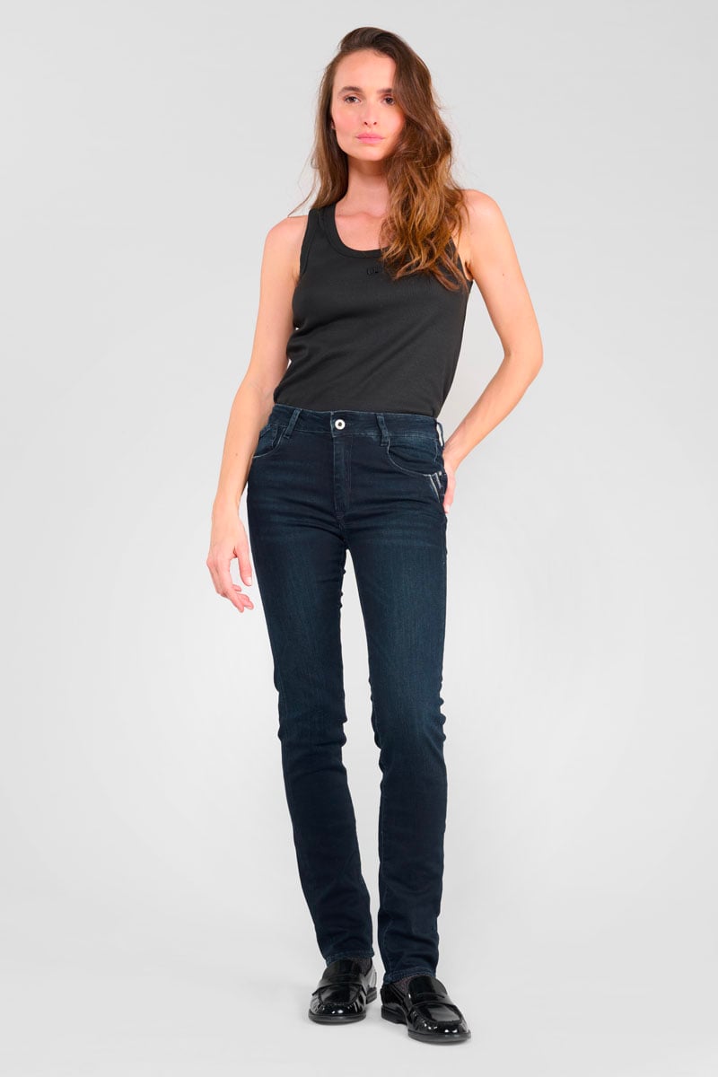 High-waisted straight push-up jeans, length 34 LE TEMPS DES CERISES Blue