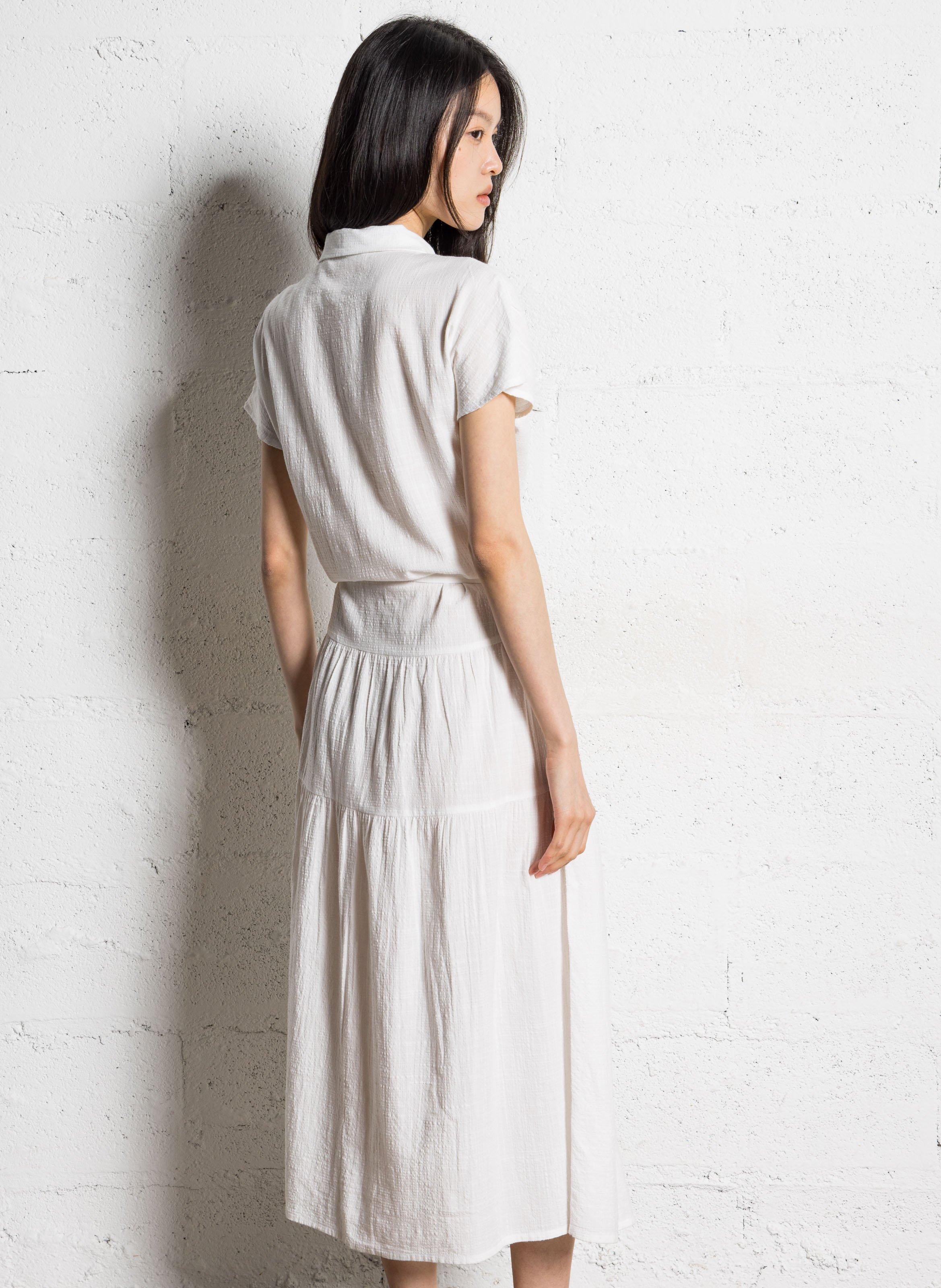 Halflange jurk met V-hals - katoenblend NICE THINGS Wit