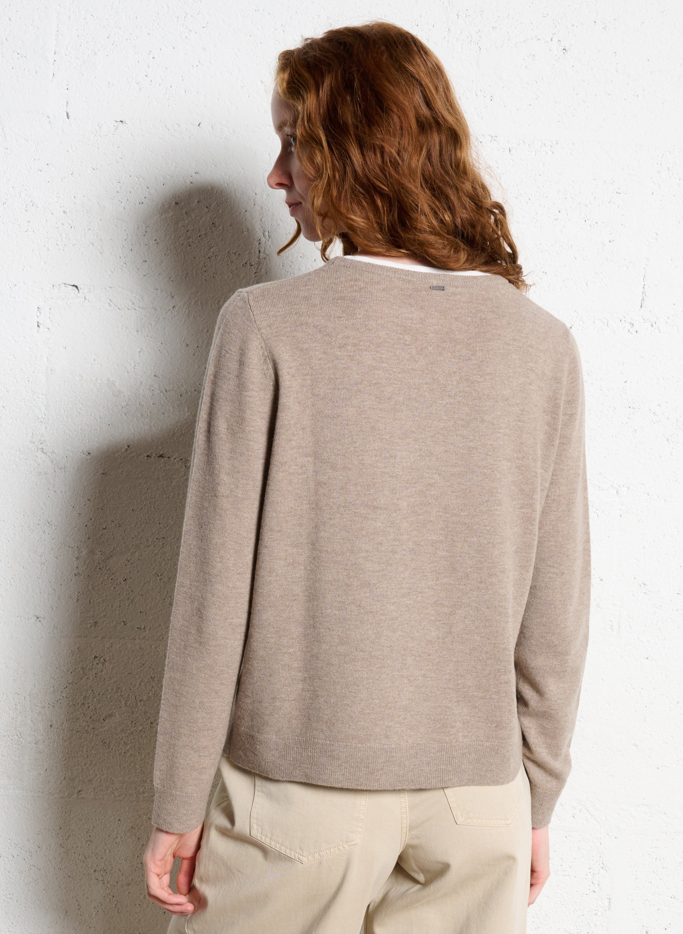 Maglione dritto scollo tondo in cotone IKKS Beige