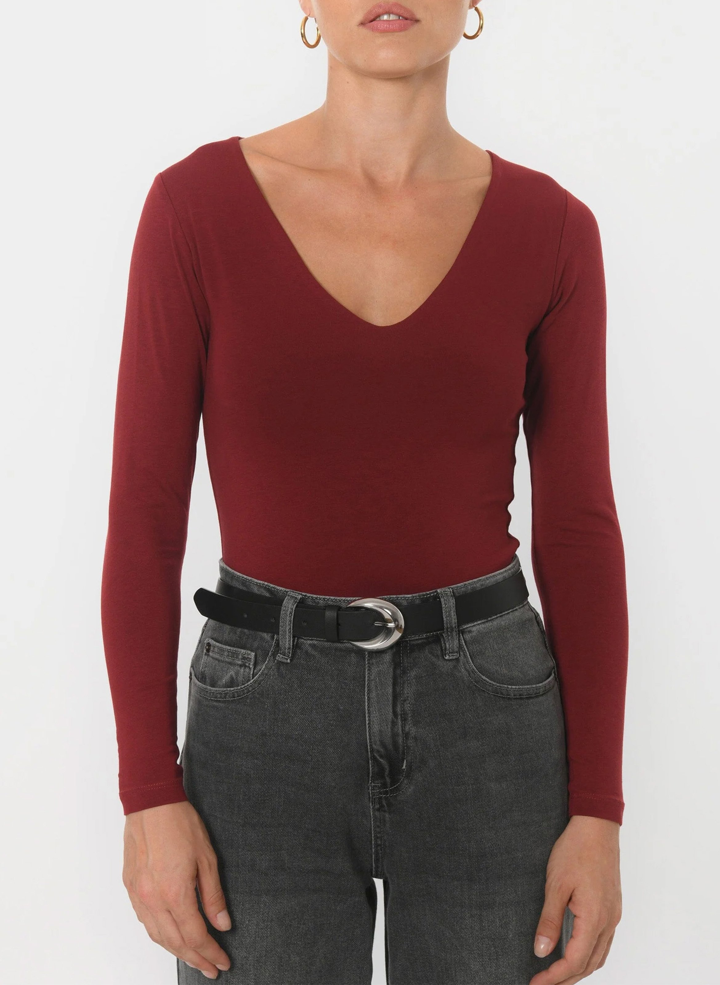 Tee-shirt moulant col V en coton mélangé KOOKAI