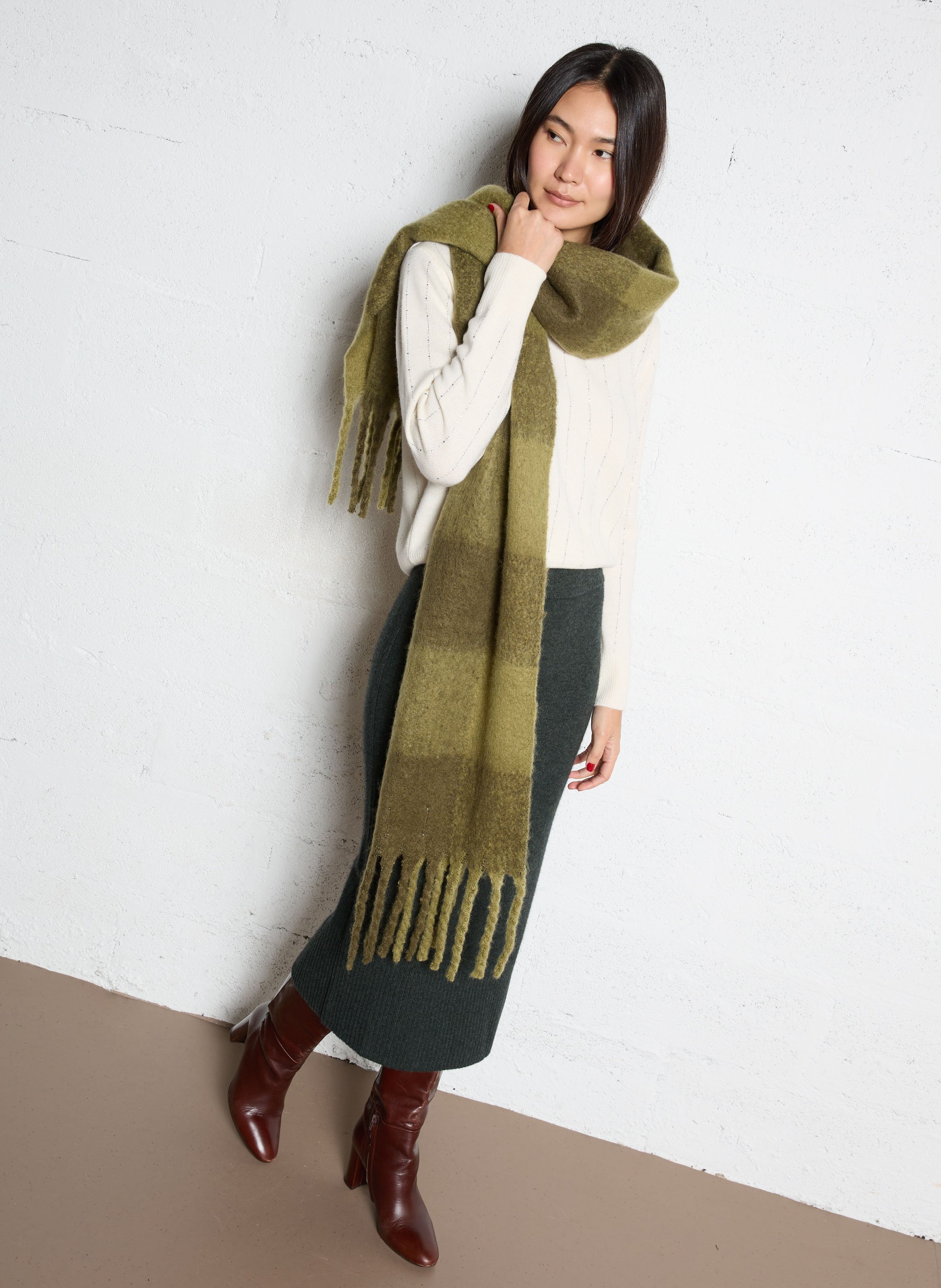 Sjaal met print en franjes LE TEMPS DES CERISES Groen