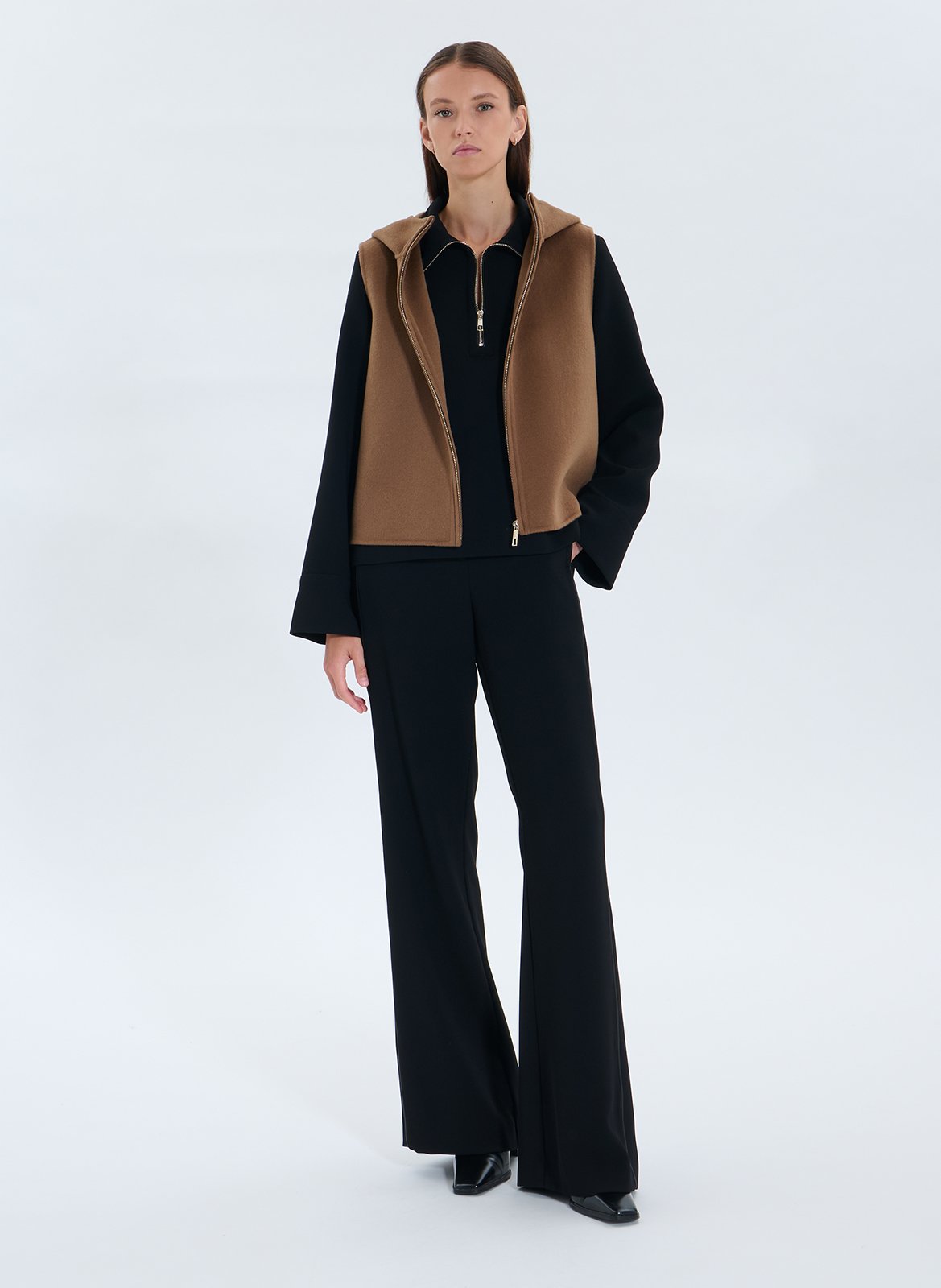 Straight hooded wool blend vest ZAPA Brown