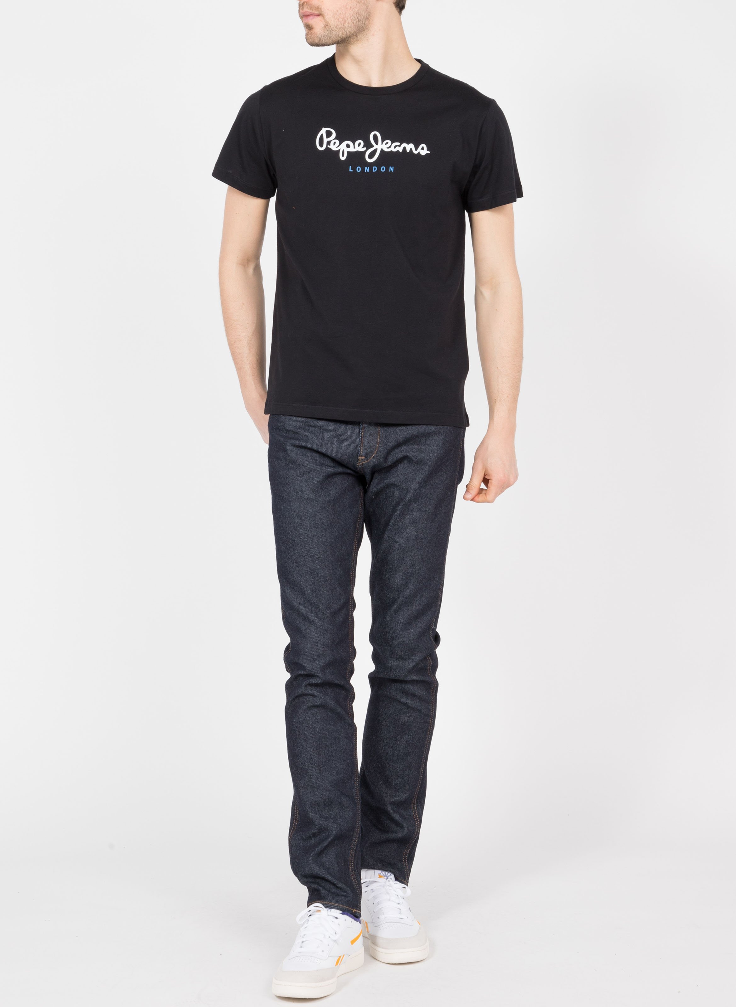 Round-neck cotton T-shirt with screen print PEPE JEANS Black