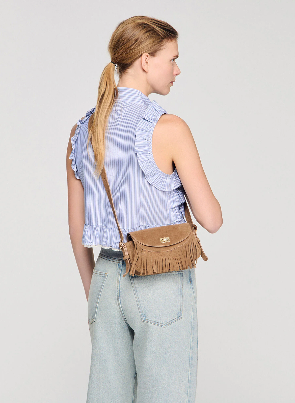 Leren clutch SANDRO Beige