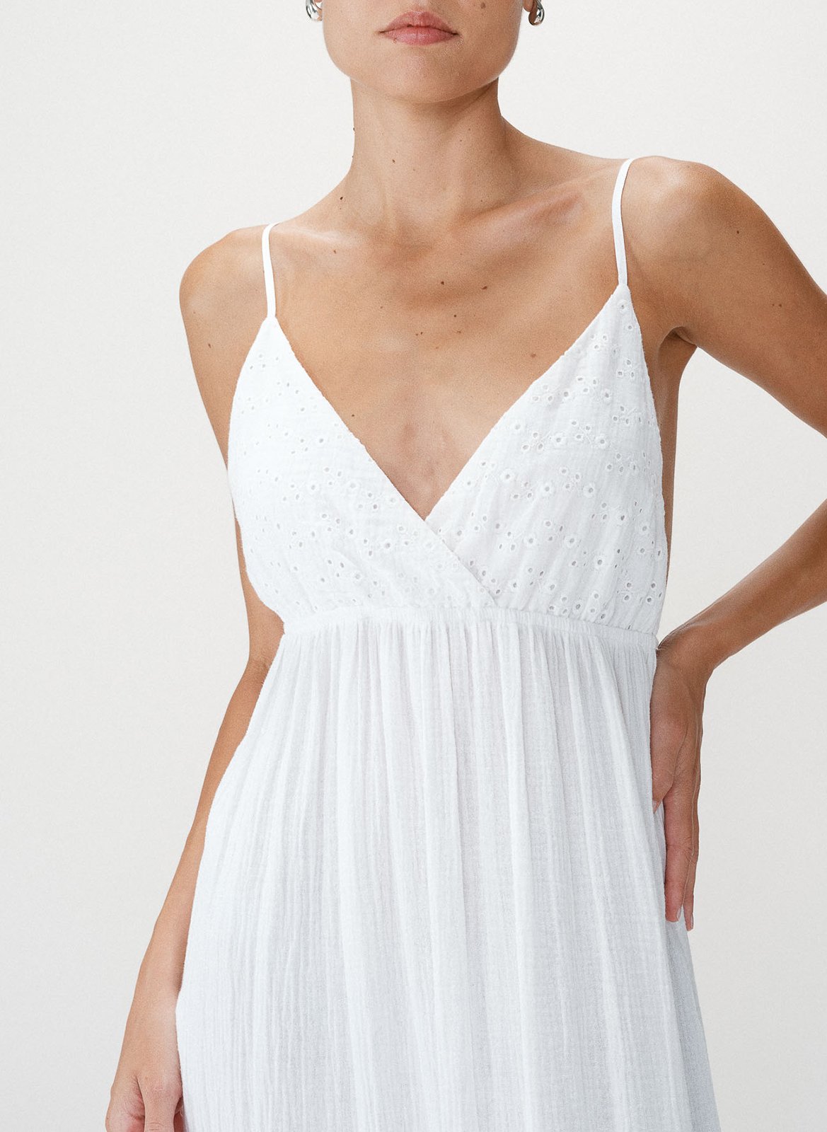 Langes Baumwollkleid mit V-Dekolleté GRACE ET MILA Weiss