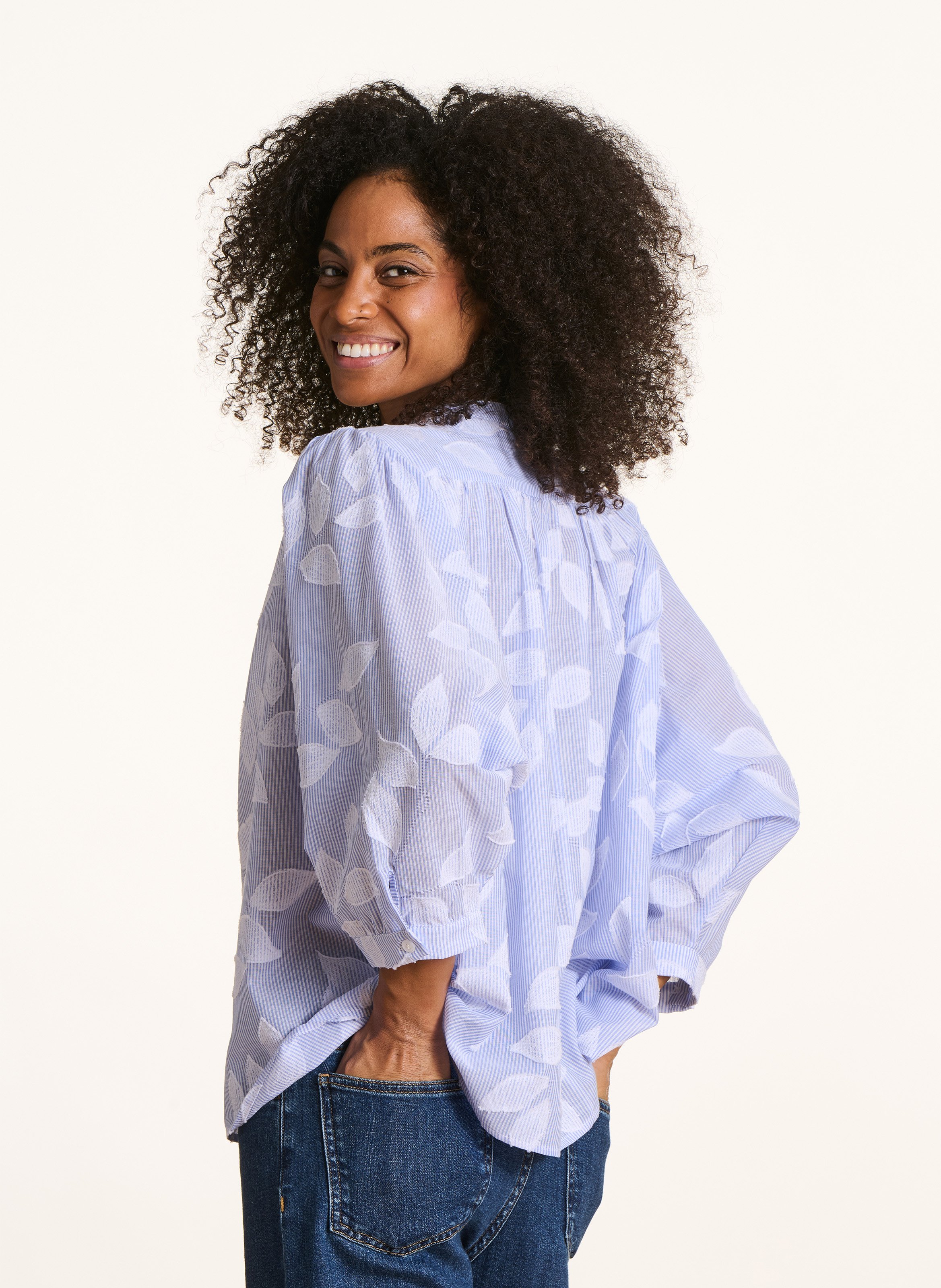 Chemise ample col mao en coton LA FEE MARABOUTEE Bleu