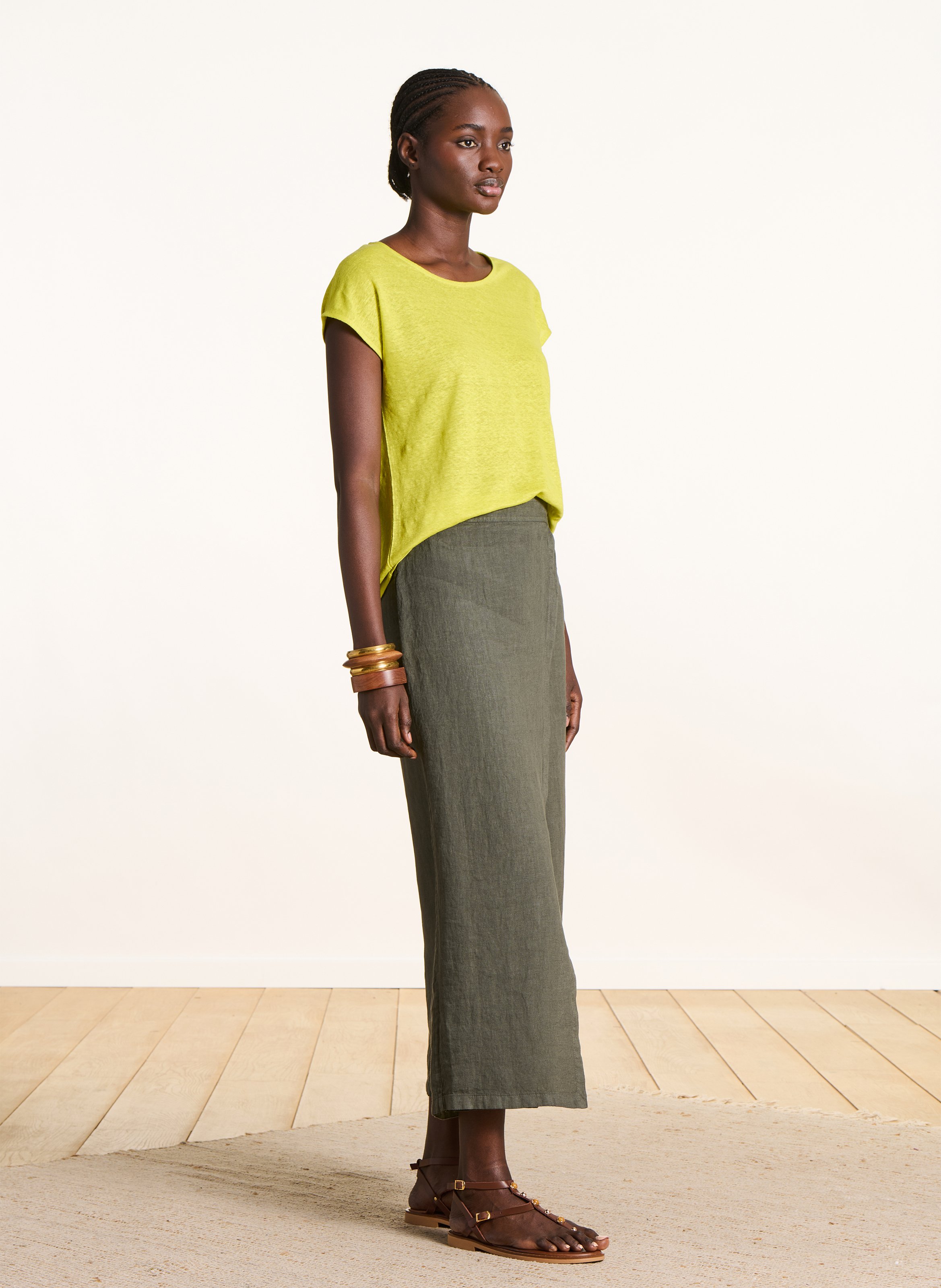 Tee-shirt droit chiné en lin LA FEE MARABOUTEE Vert