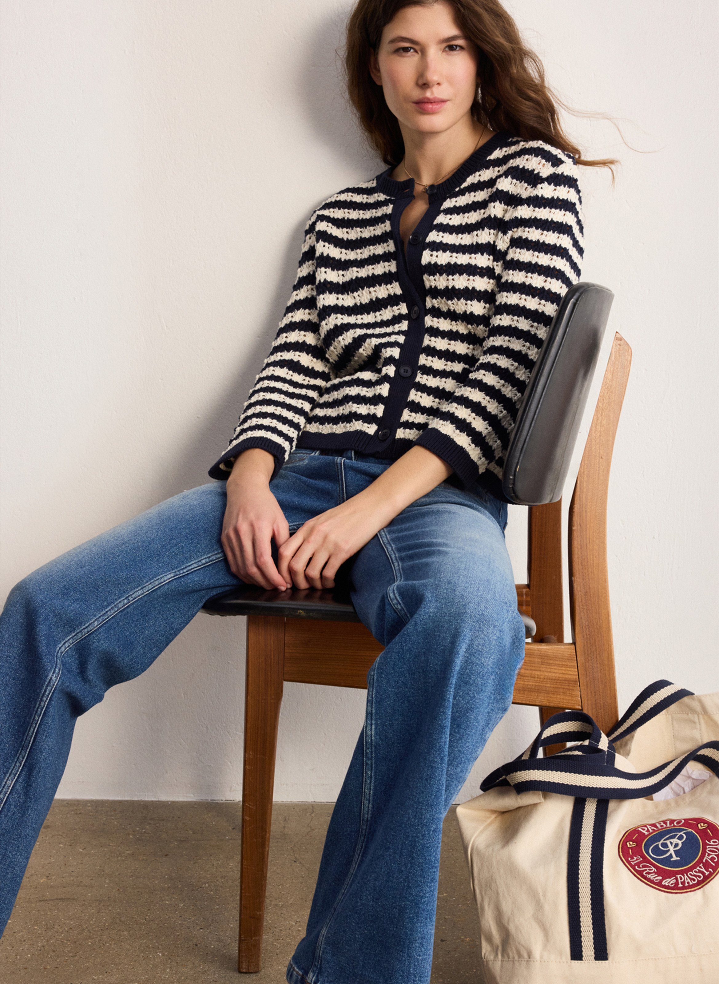 Round-neck straight striped cotton vest PABLO Blue