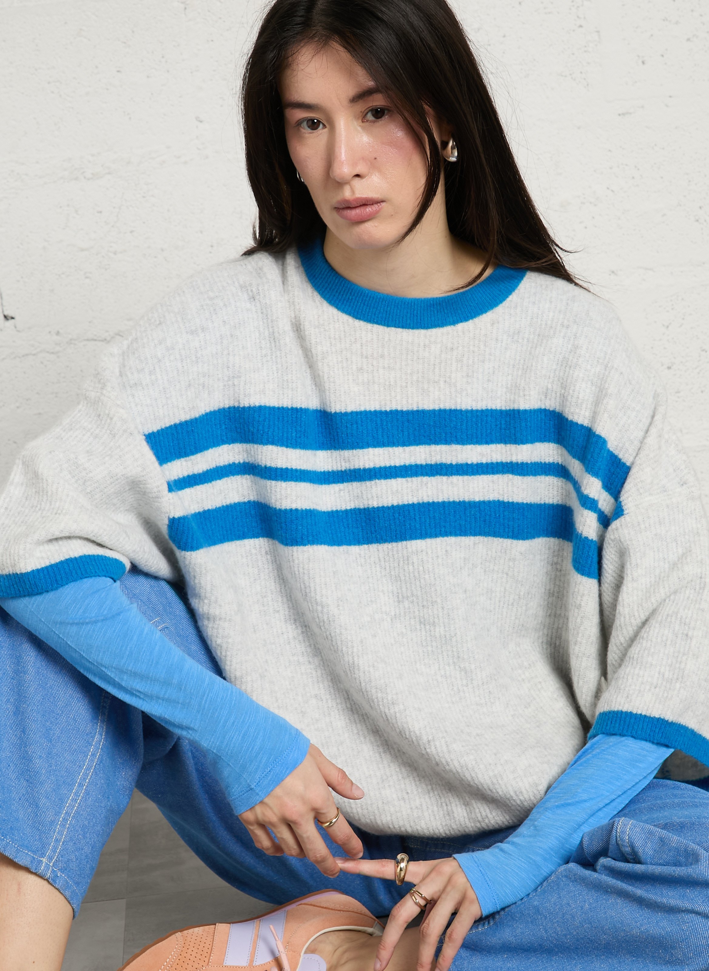 Wijde, gestreepte trui met ronde hals AMERICAN VINTAGE