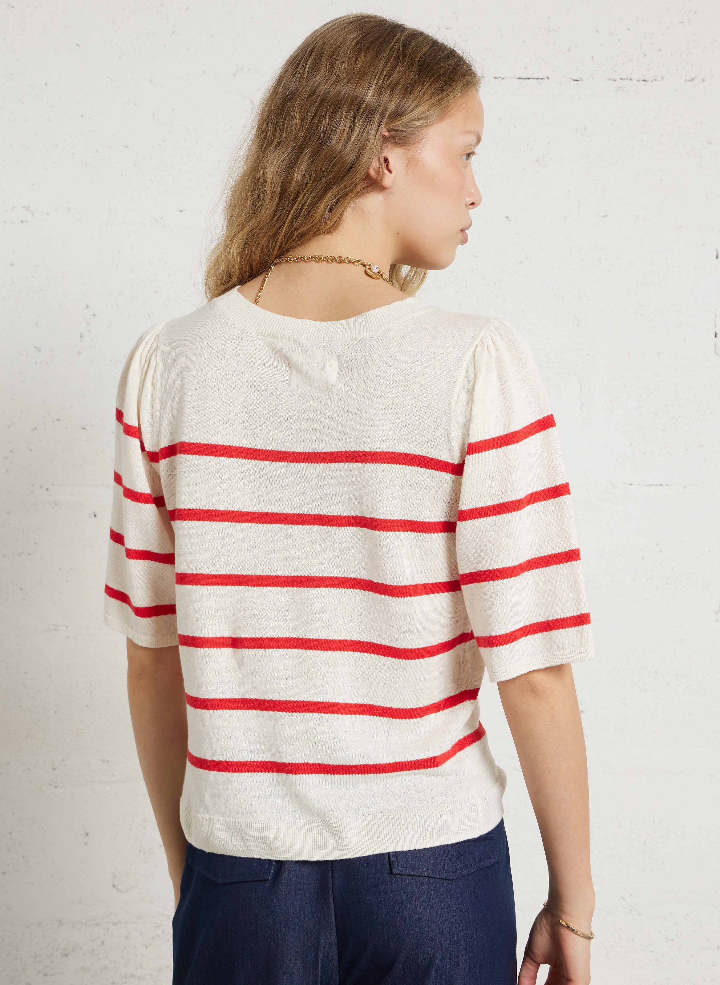 Striped round-neck sweater DES PETITS HAUTS Red