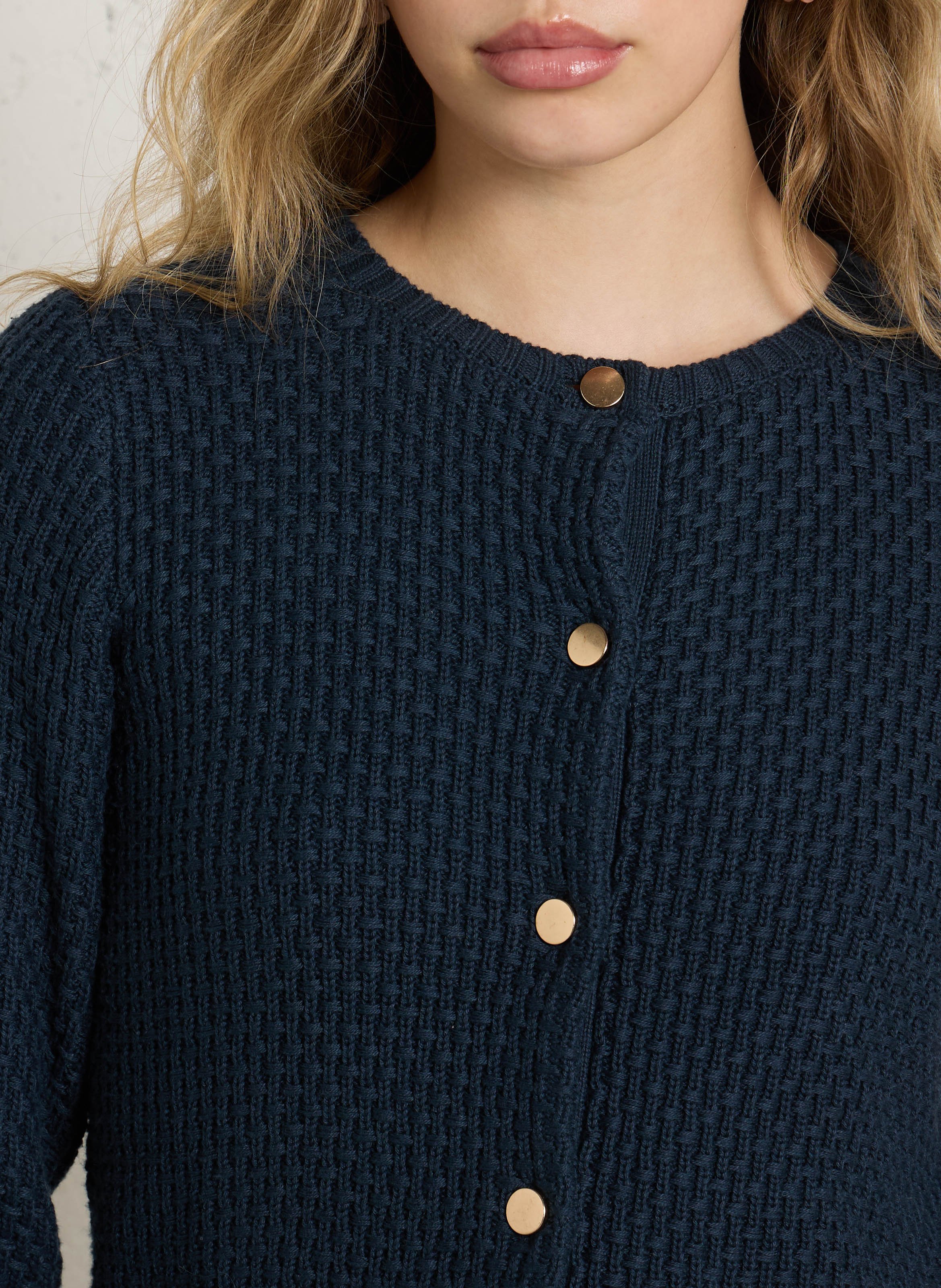 Round-neck straight cotton blend cardigan SUD EXPRESS Blue