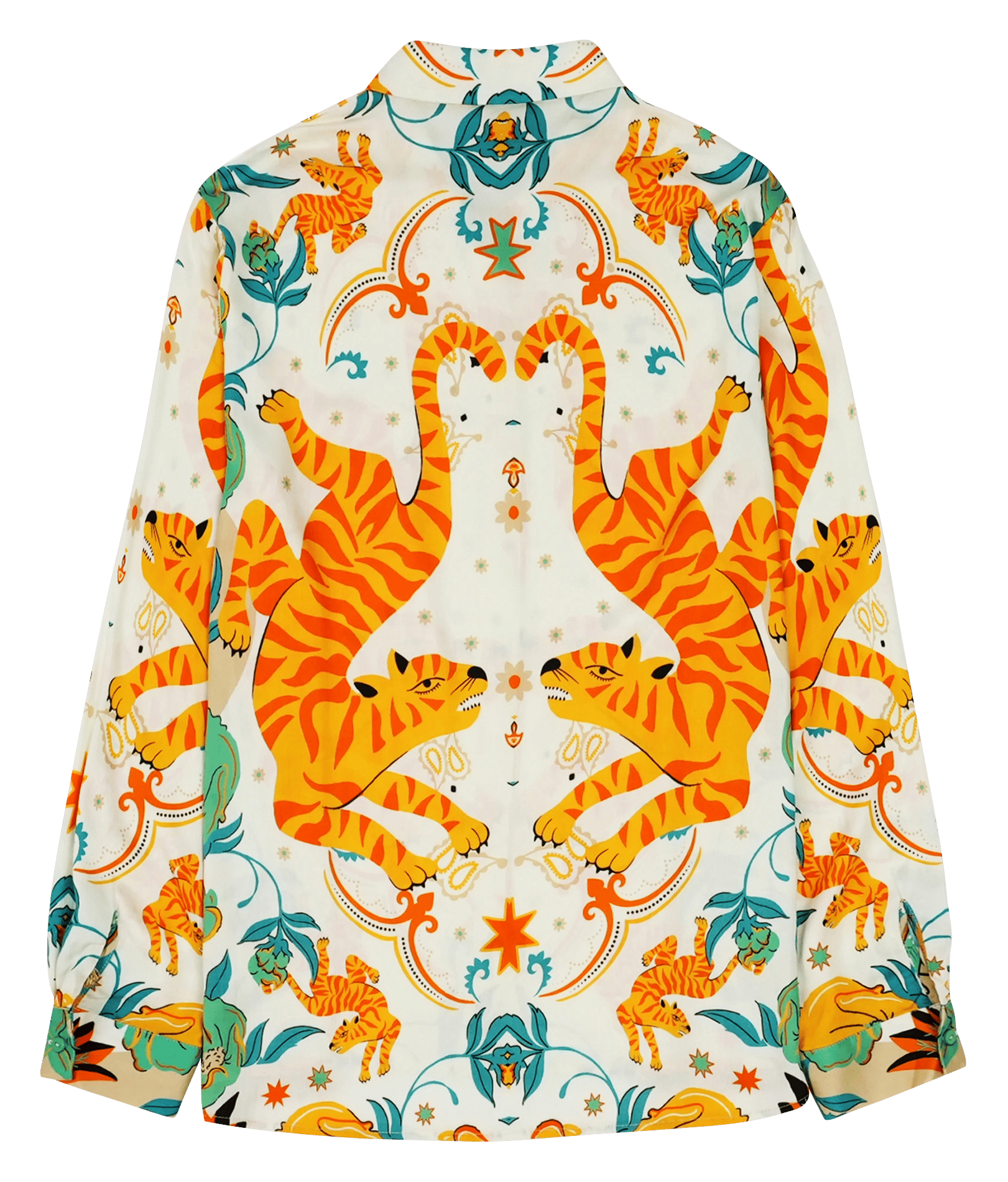 Rechte blouse met klassieke kraag en tijgerprint WILD Groen