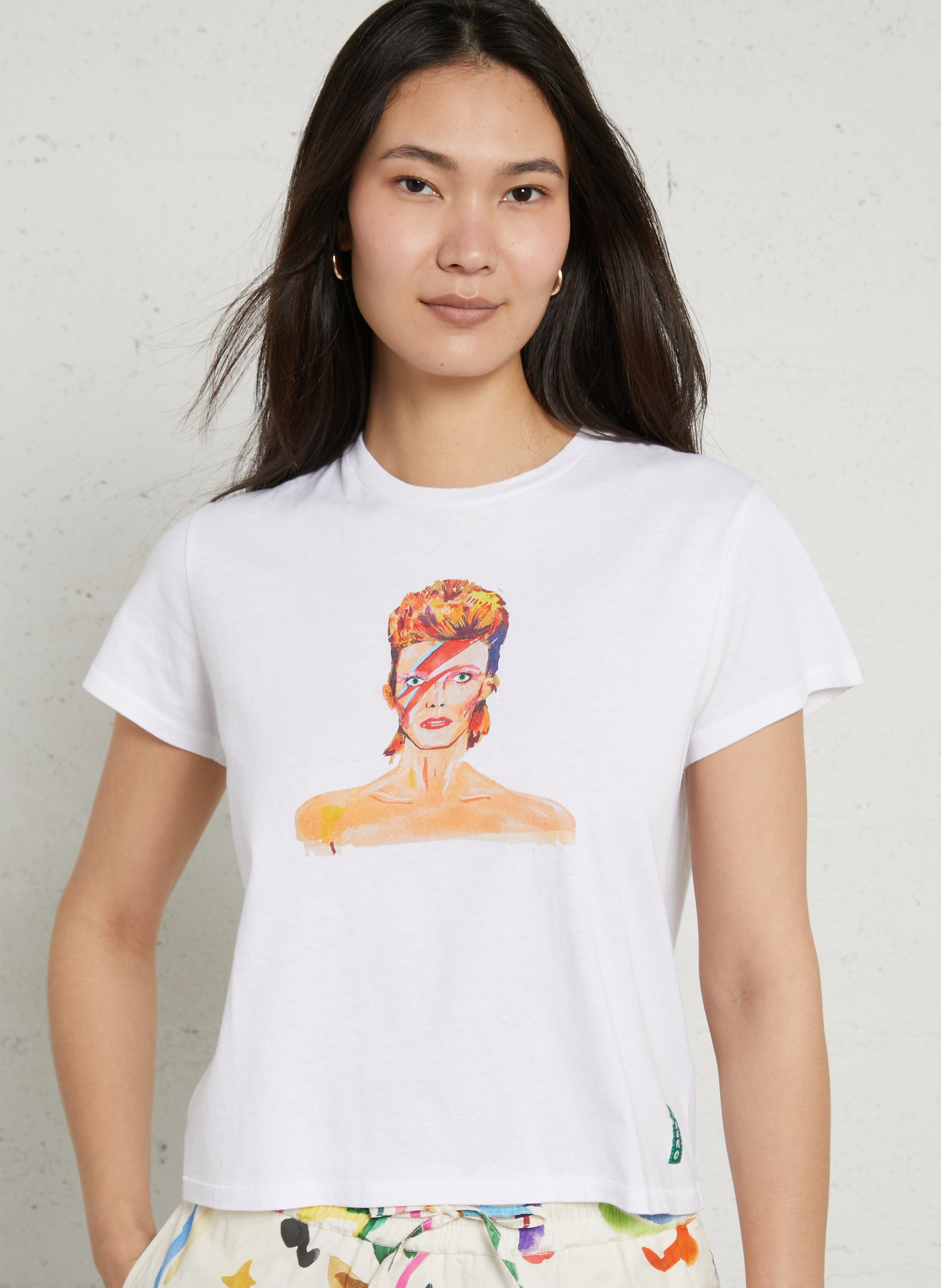 Gerader Rundhalsausschnitt bedrucktes Baumwoll-T-Shirt G.KERO Weiss