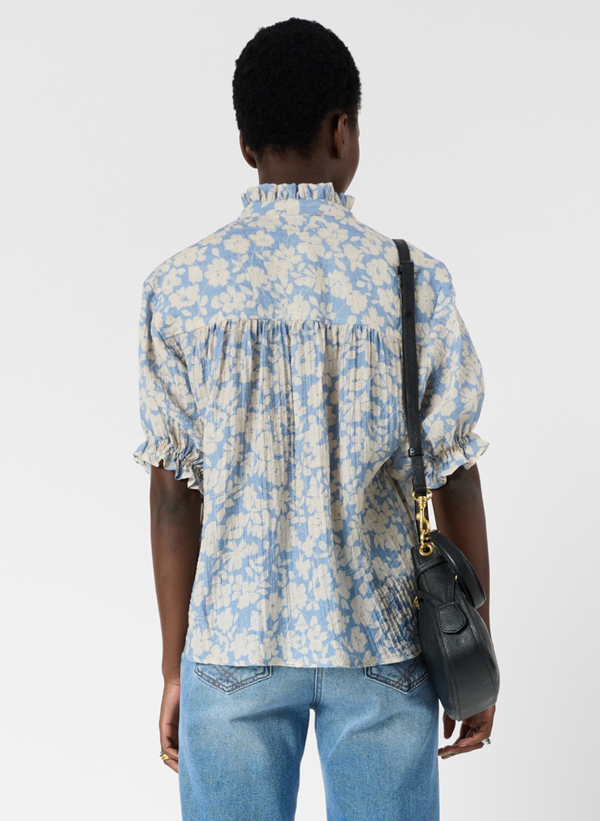 Top à imprimé fleuri col tunisien GERARD DAREL Bleu