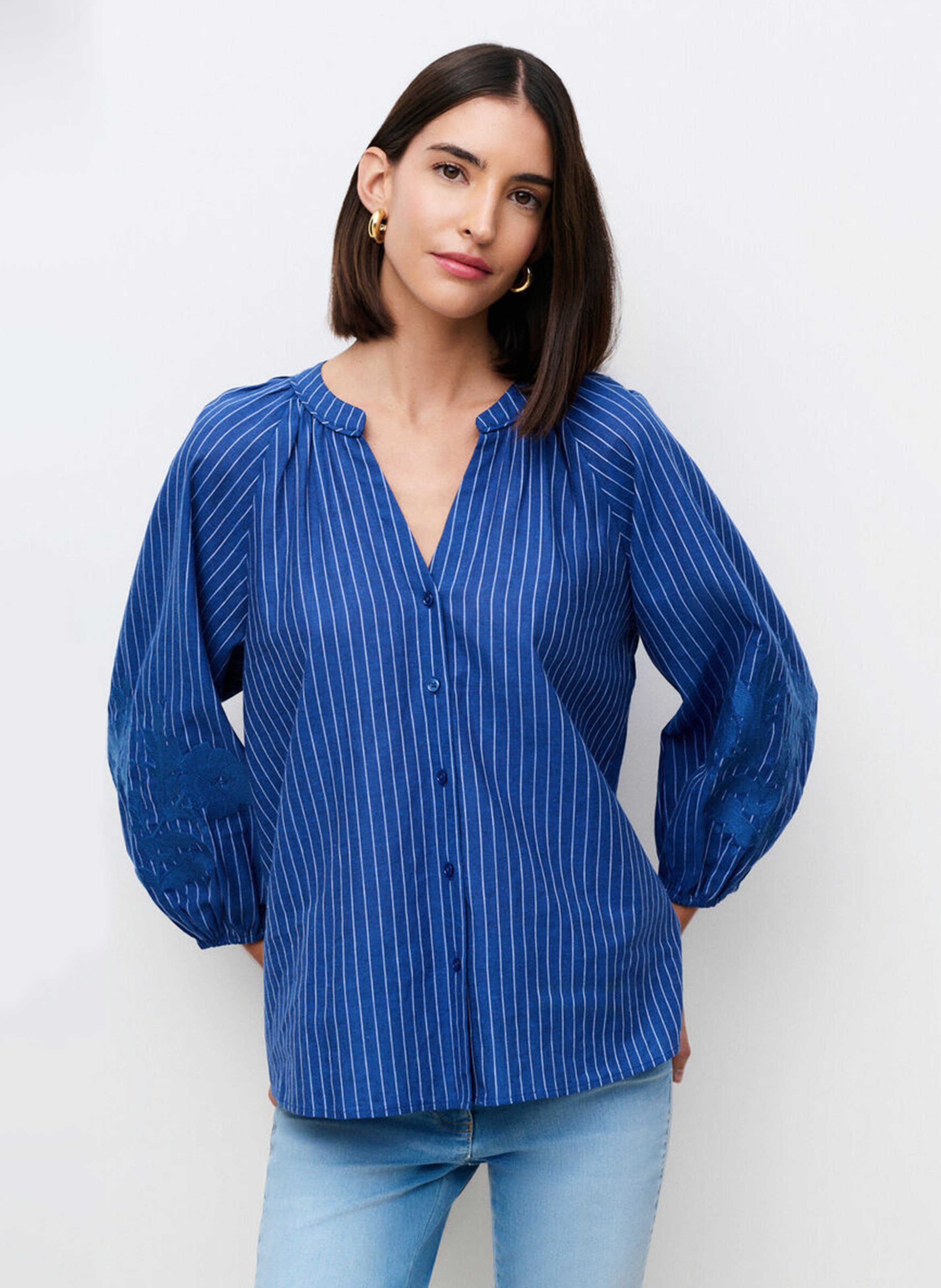 Tunisian collar shirt in blended linen CAROLL Blue