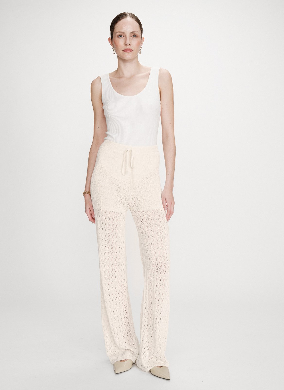 High-waisted long crochet pants GRACE ET MILA White