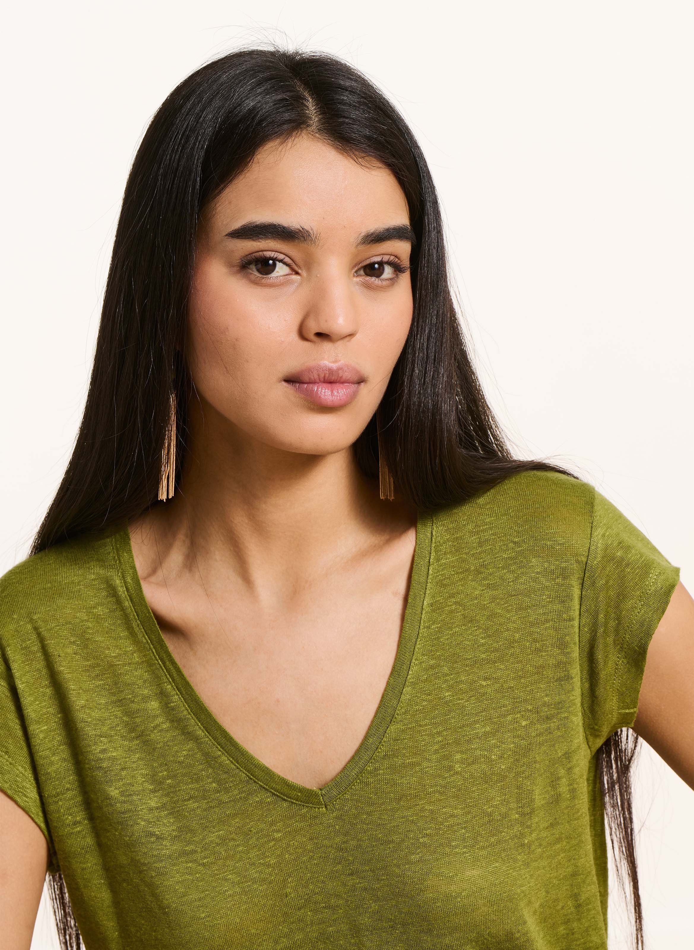 Feiner Leinenpullover mit V-Ausschnitt LA FEE MARABOUTEE Grun