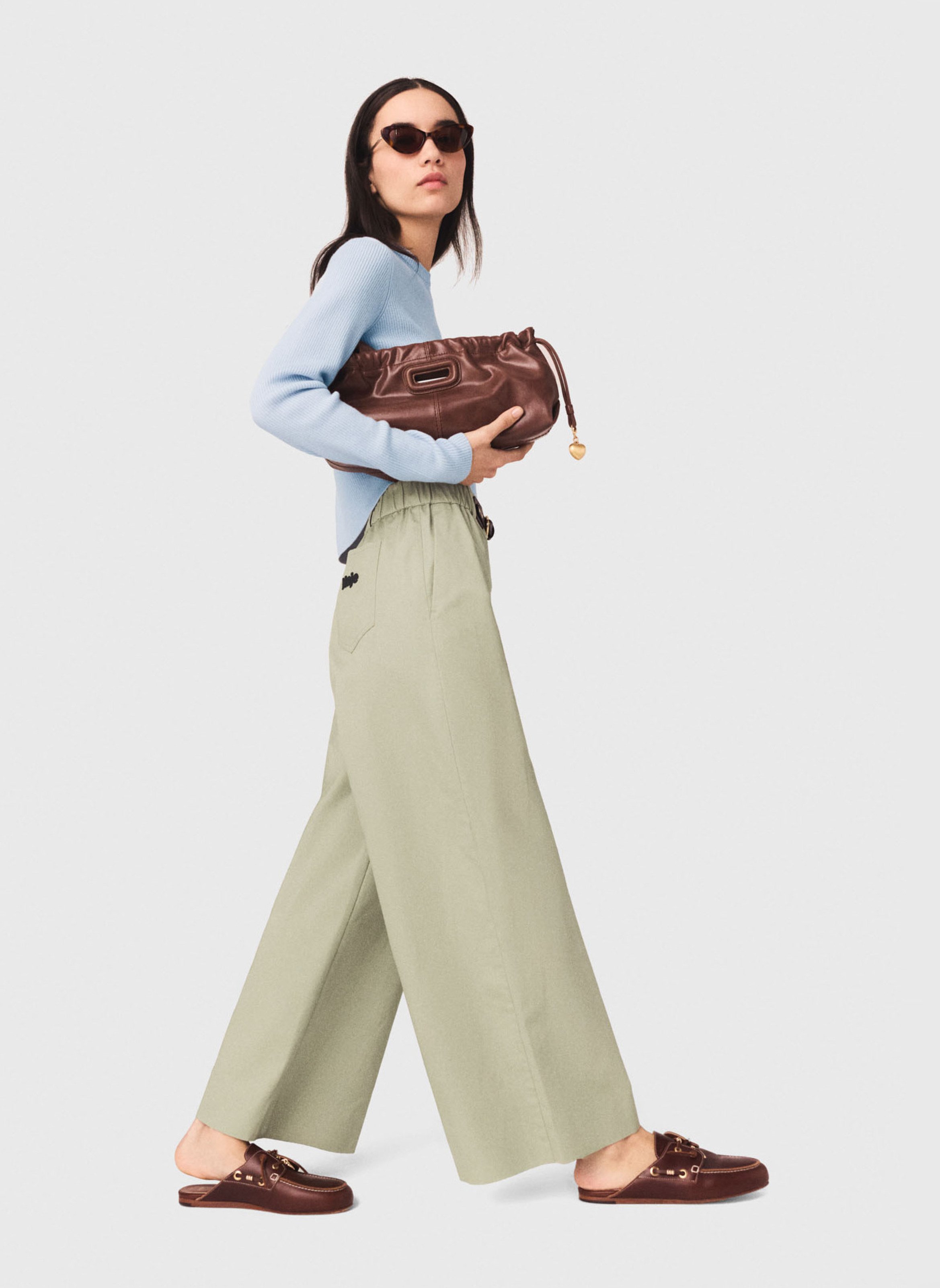 Pantalon large en coton MAJE Kaki