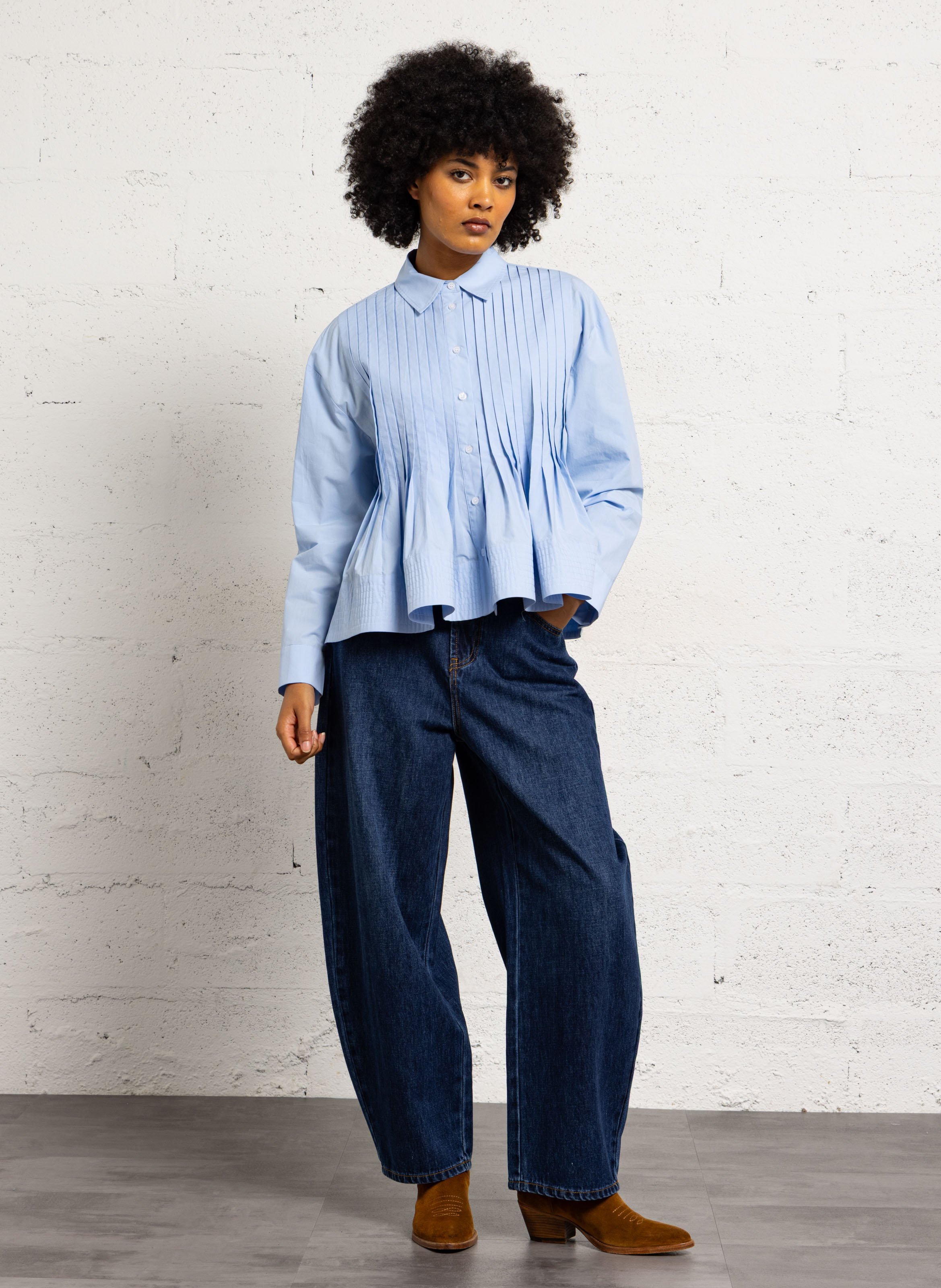 Organic cotton shirt with classic collar SUNCOO Blue