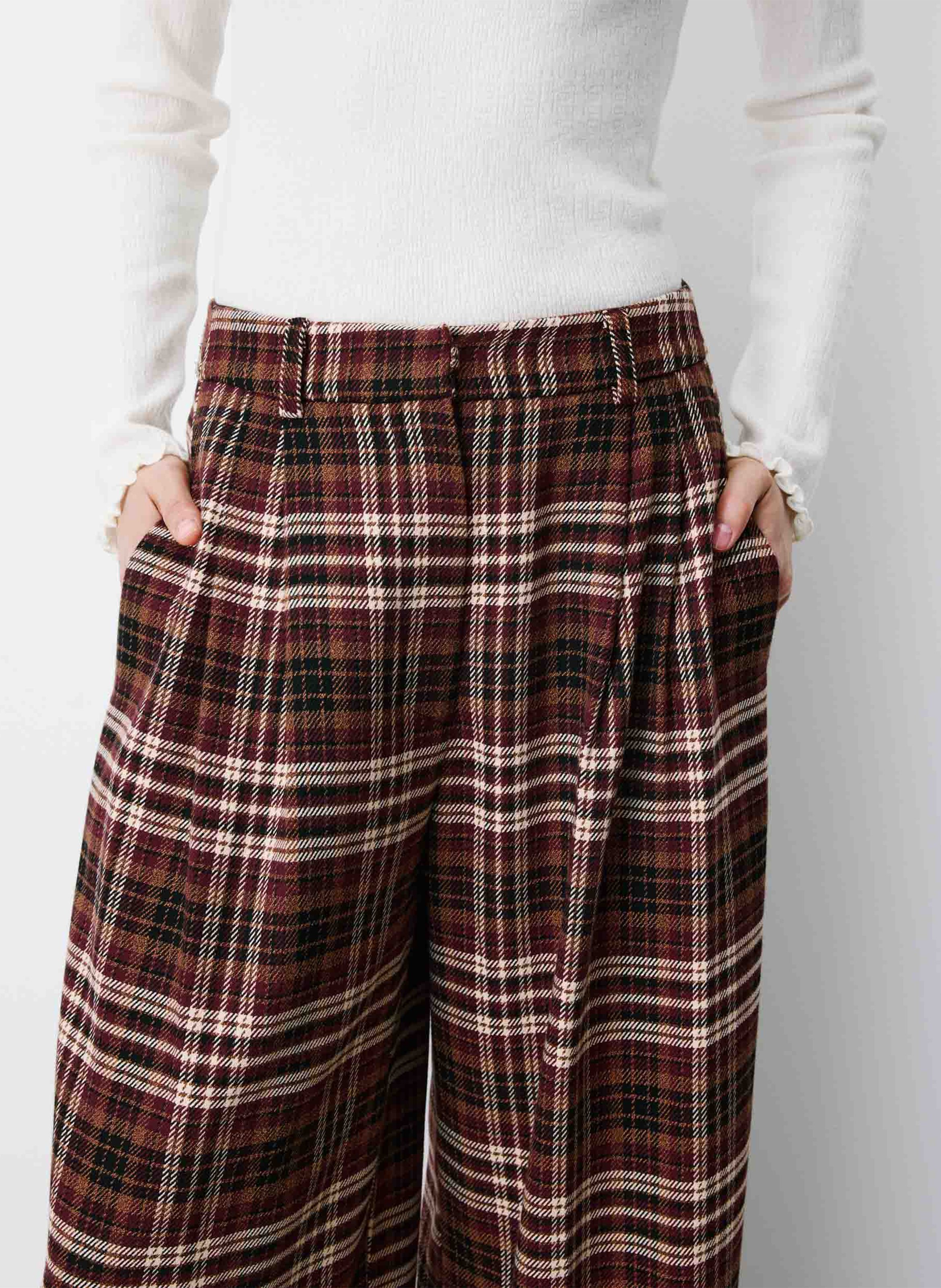 Pantalon de costume droit à carreaux GRACE ET MILA Rouge
