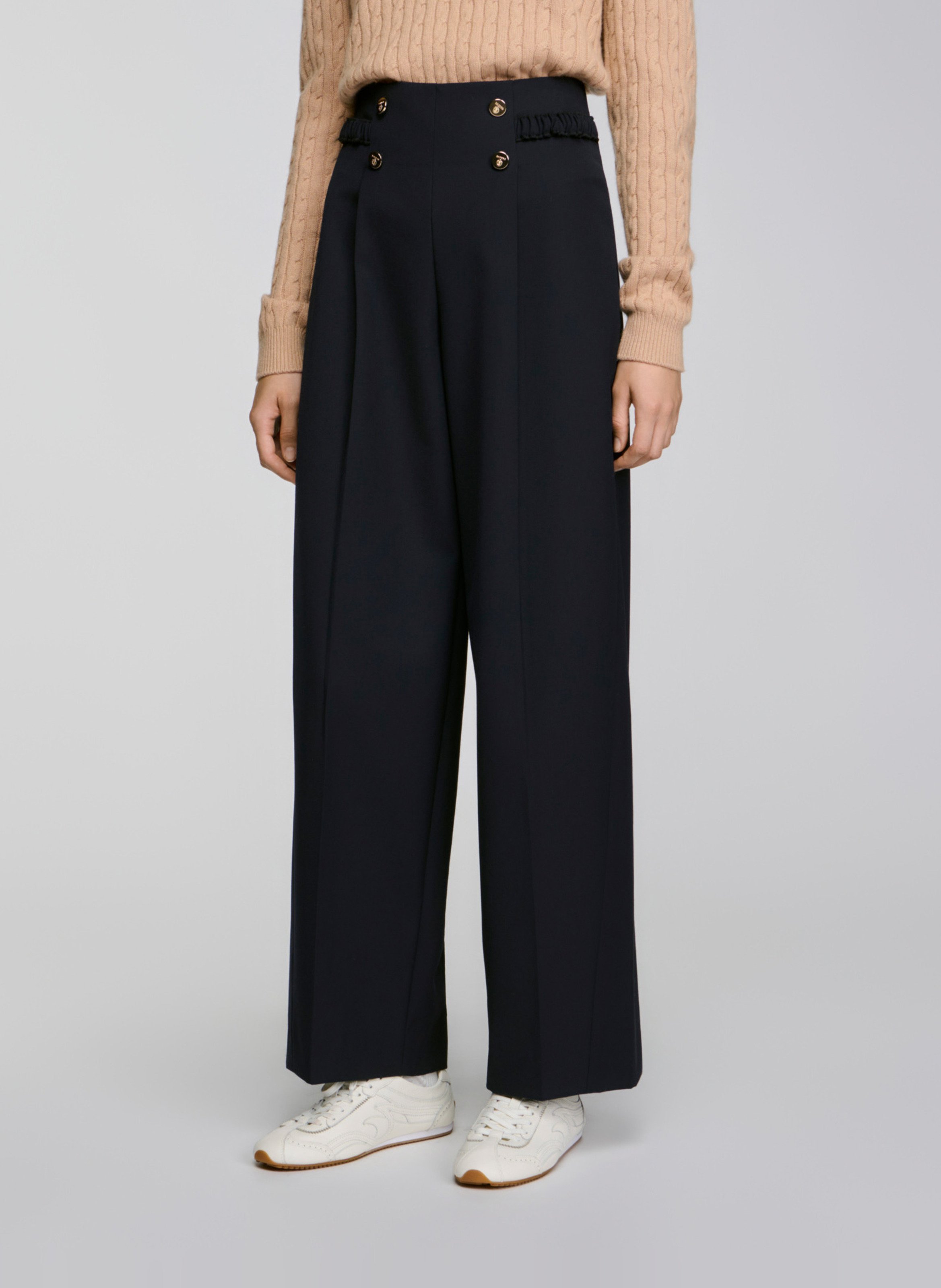 Pantalon large taille haute SANDRO Bleu