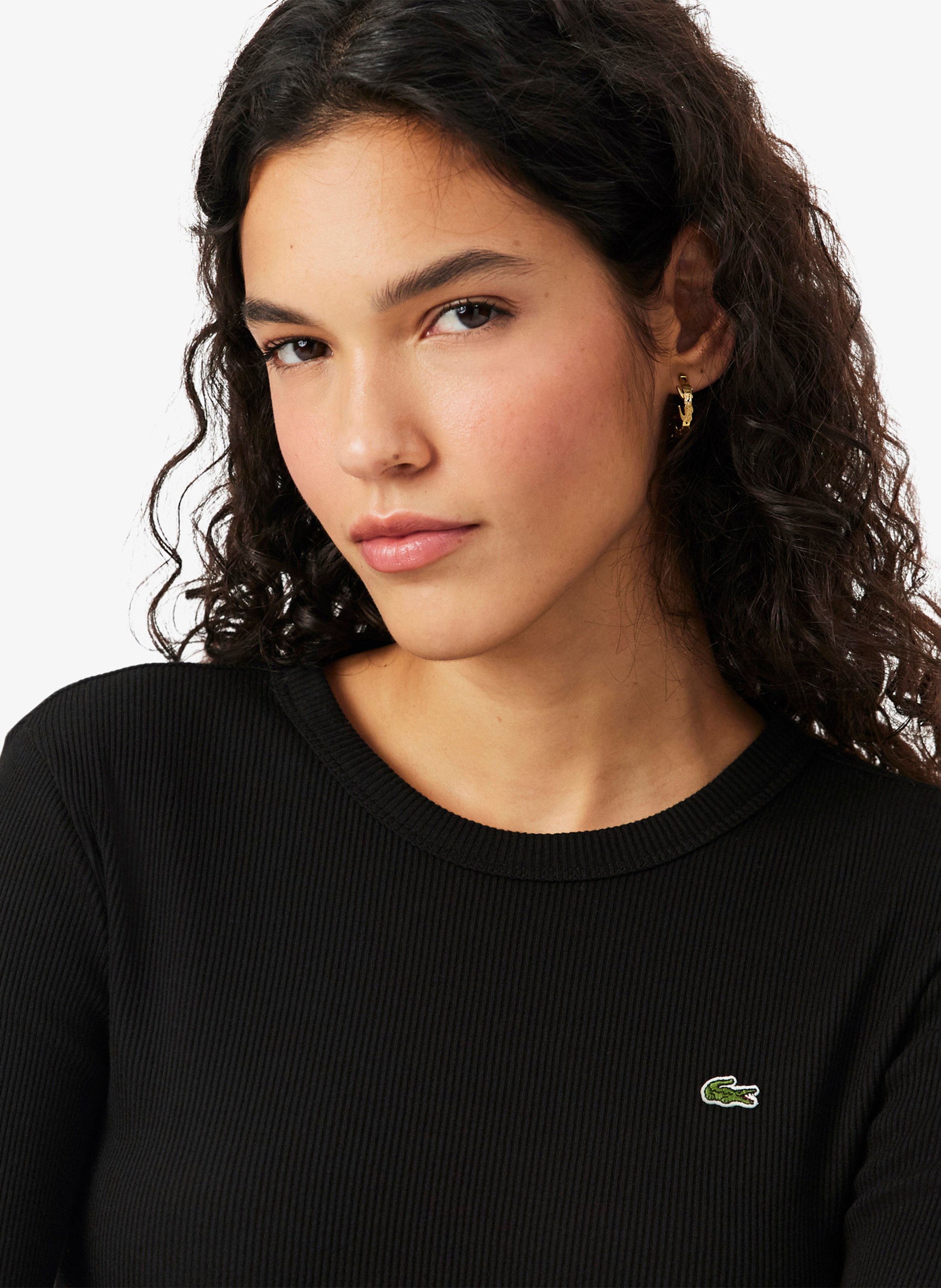 Tee-shirt col rond ajusté en coton LACOSTE Noir
