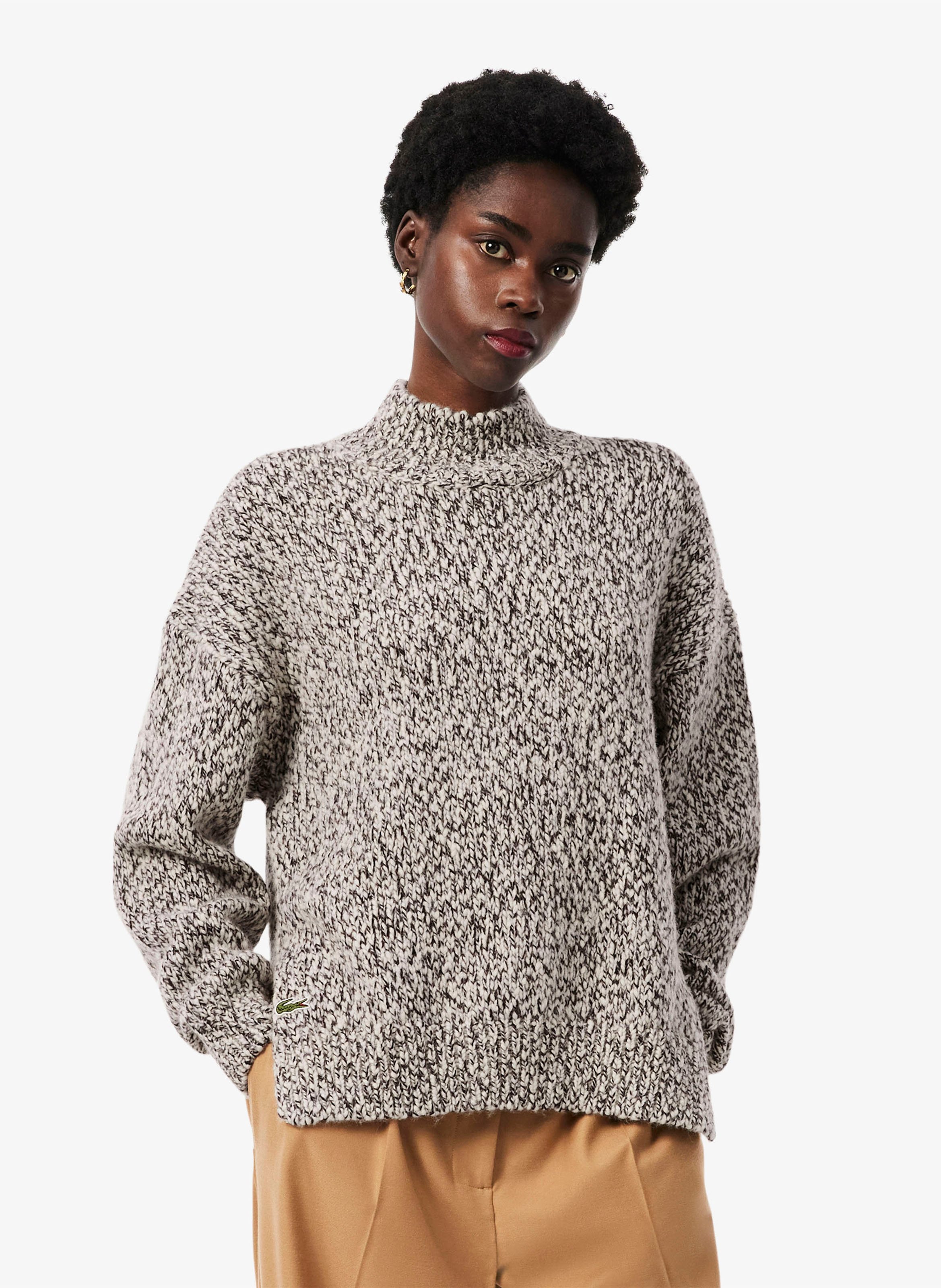 Straight collar wool blend knit pullover LACOSTE Multicolored