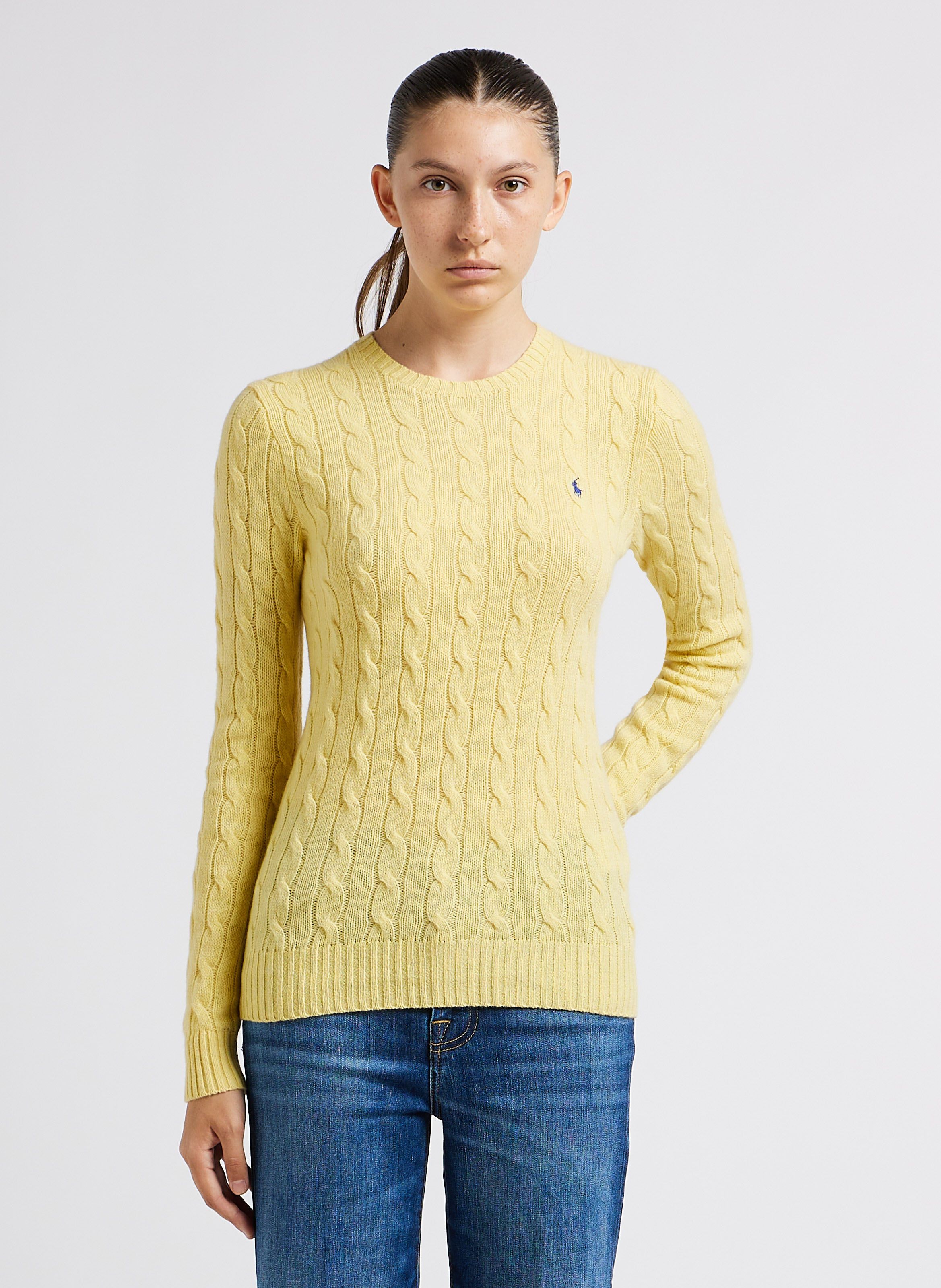 Pull col rond en laine et cachemire Jaune