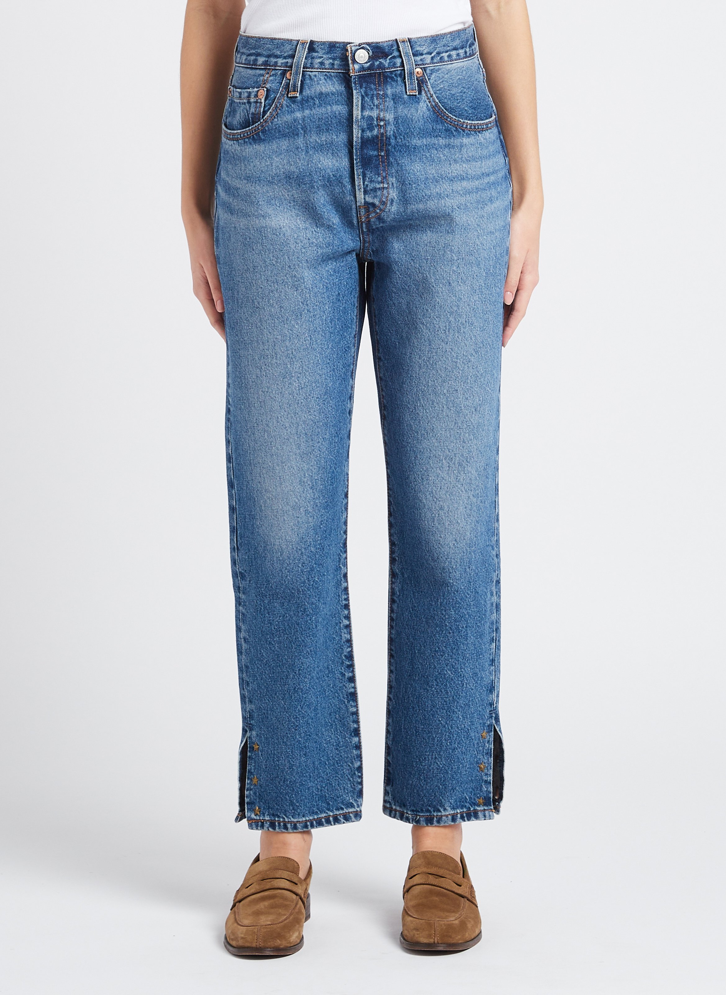 Straight Cut Cropped Jeans aus Baumwolle in Blau