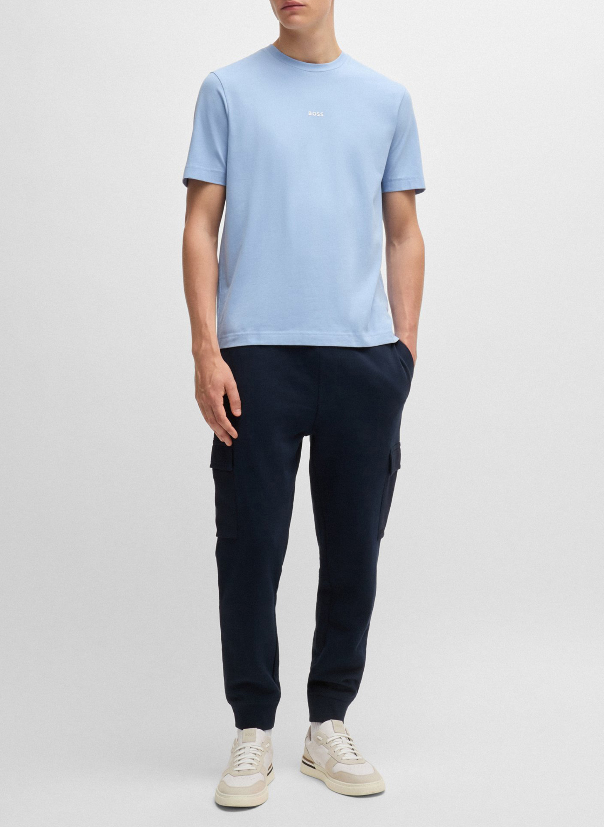 Round neck T-shirt with screen-printed design in blended cotton BOSS Blue