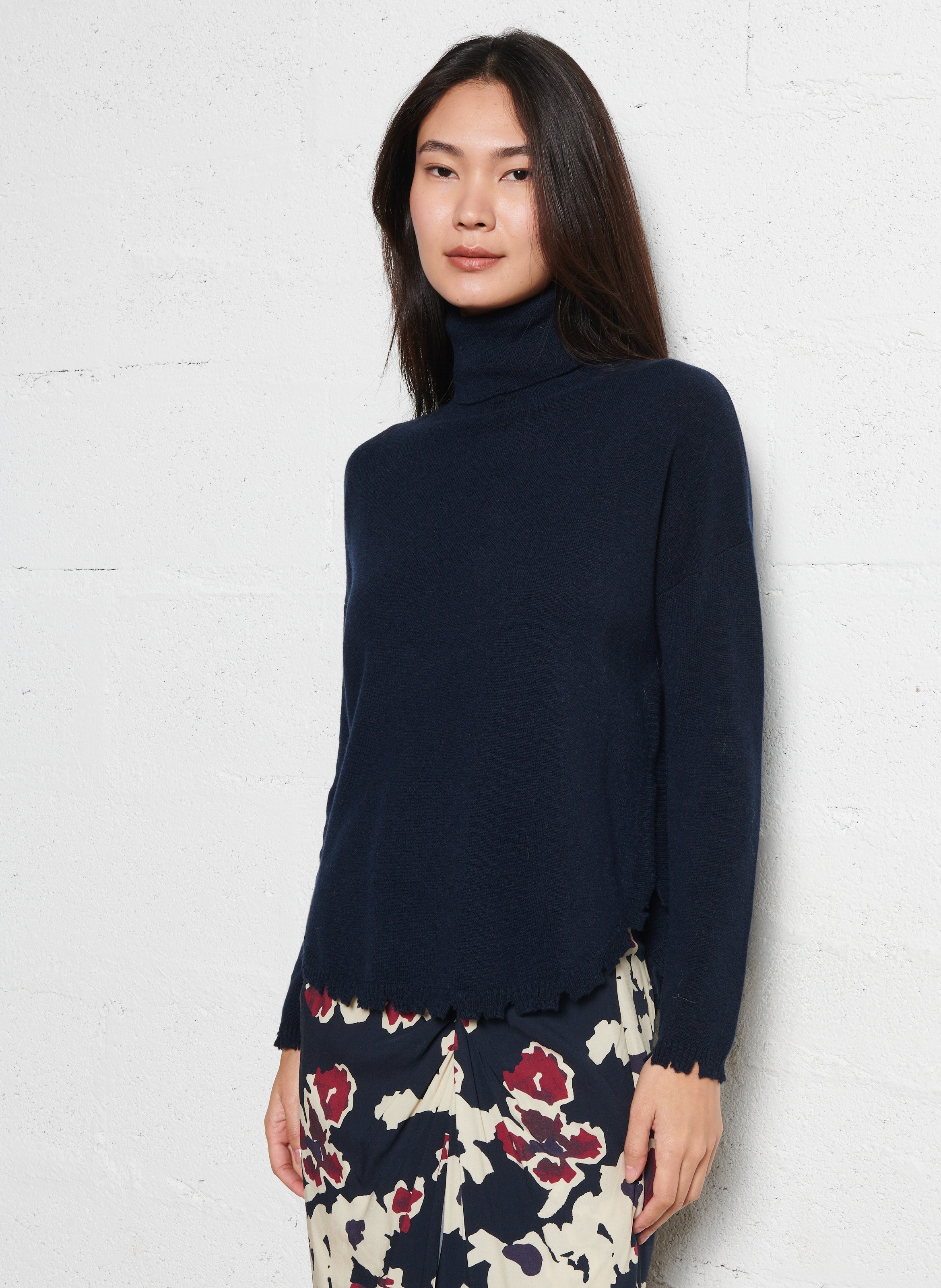 Pull ample col roulé en cachemire KUJTEN Bleu