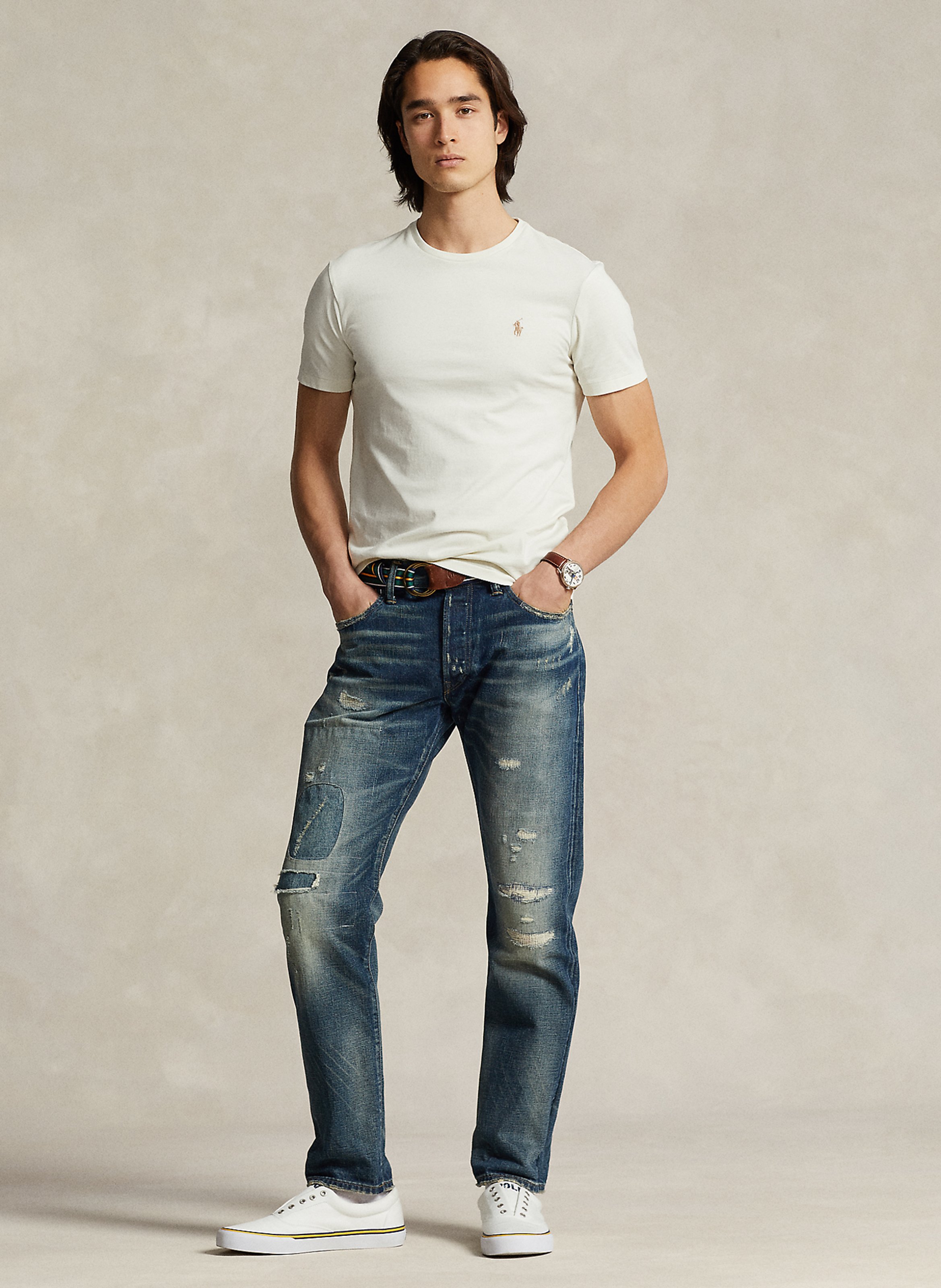 Tee-shirt col rond slim-fit en coton POLO RALPH LAUREN Beige