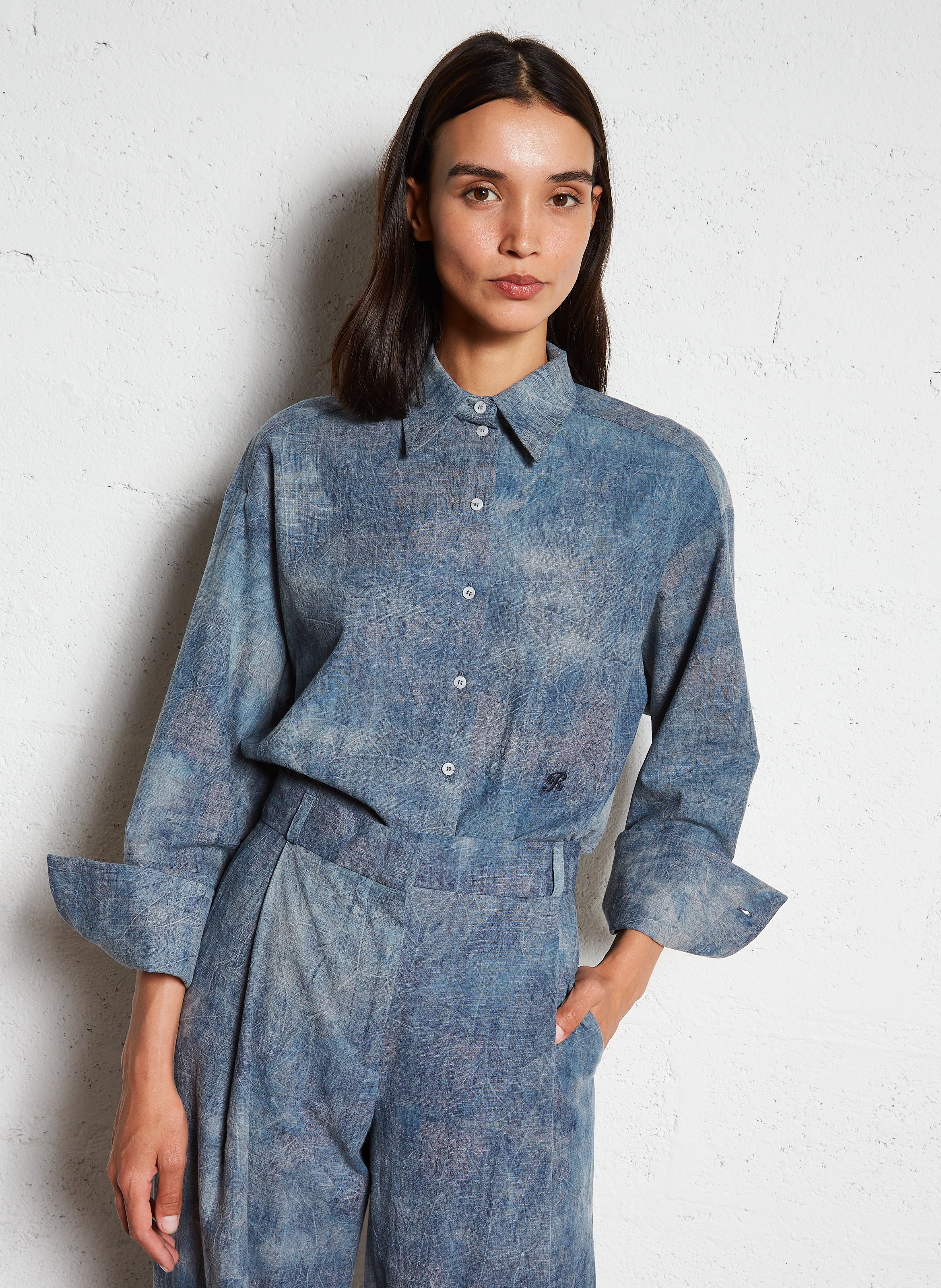 Oversize-Hemd aus Baumwollmix ROSEANNA Blau