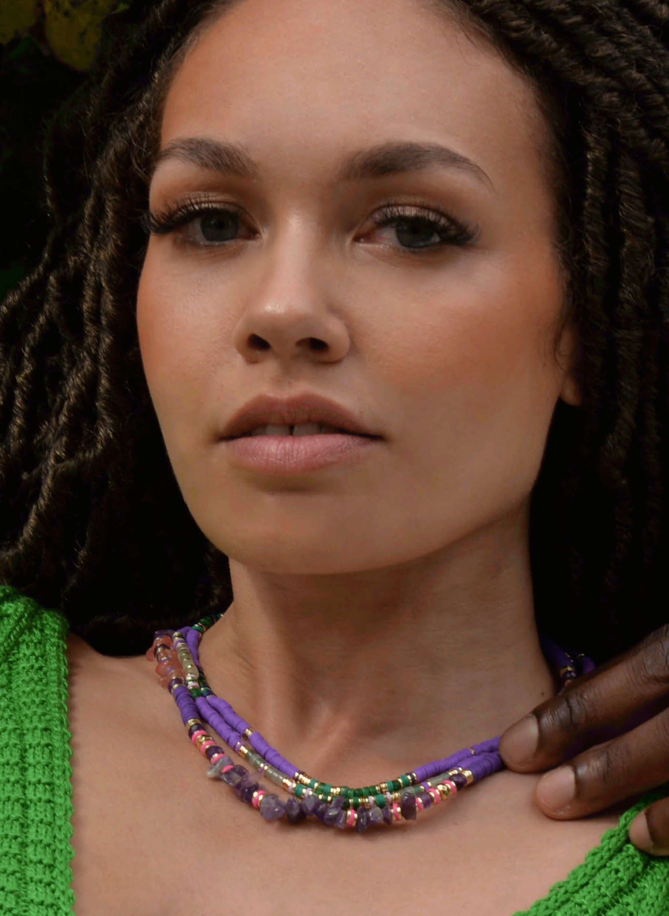 Multilayer necklace with pearls and sequins HIPANEMA Purple