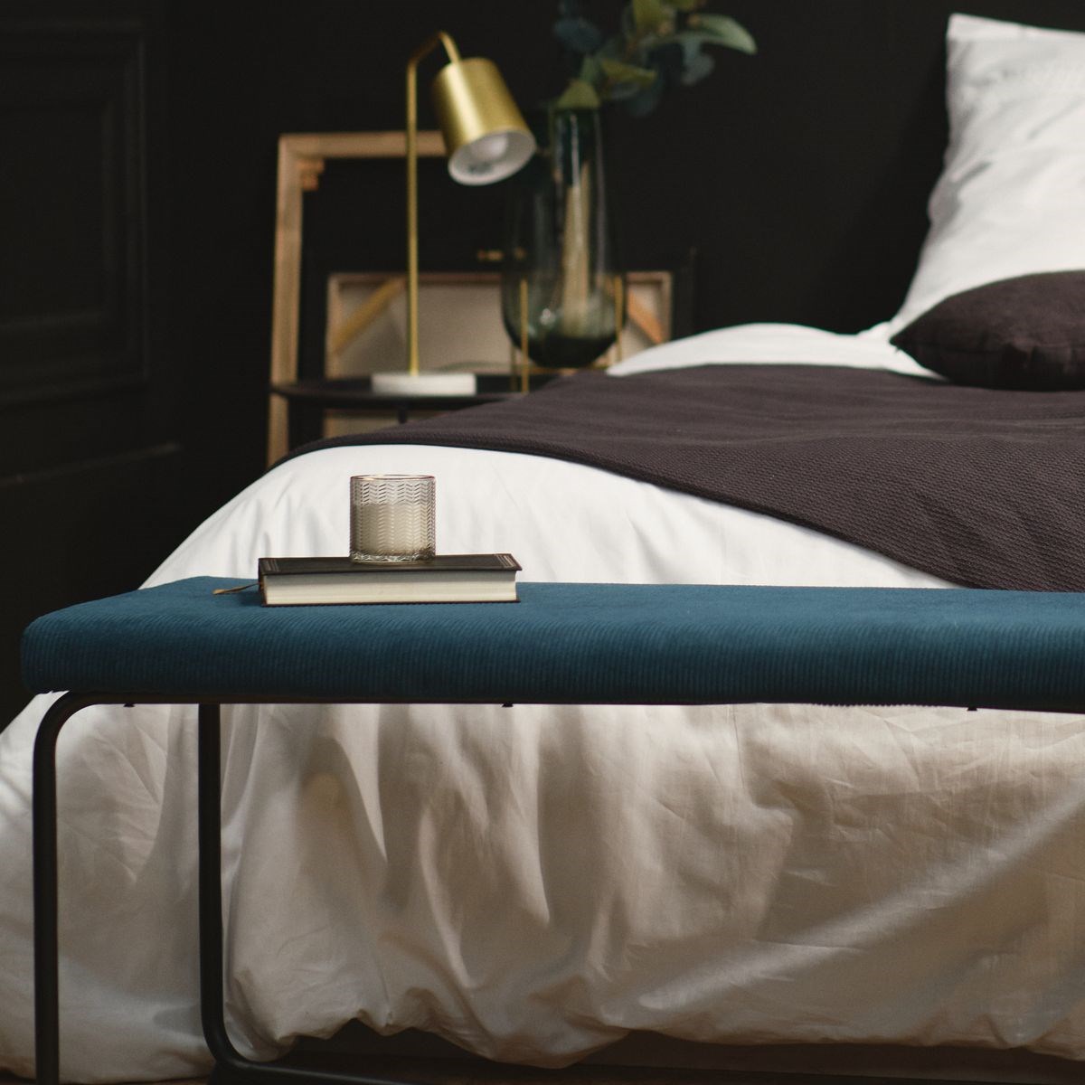 Ribbed fabric and metal bench FACTORY Blue