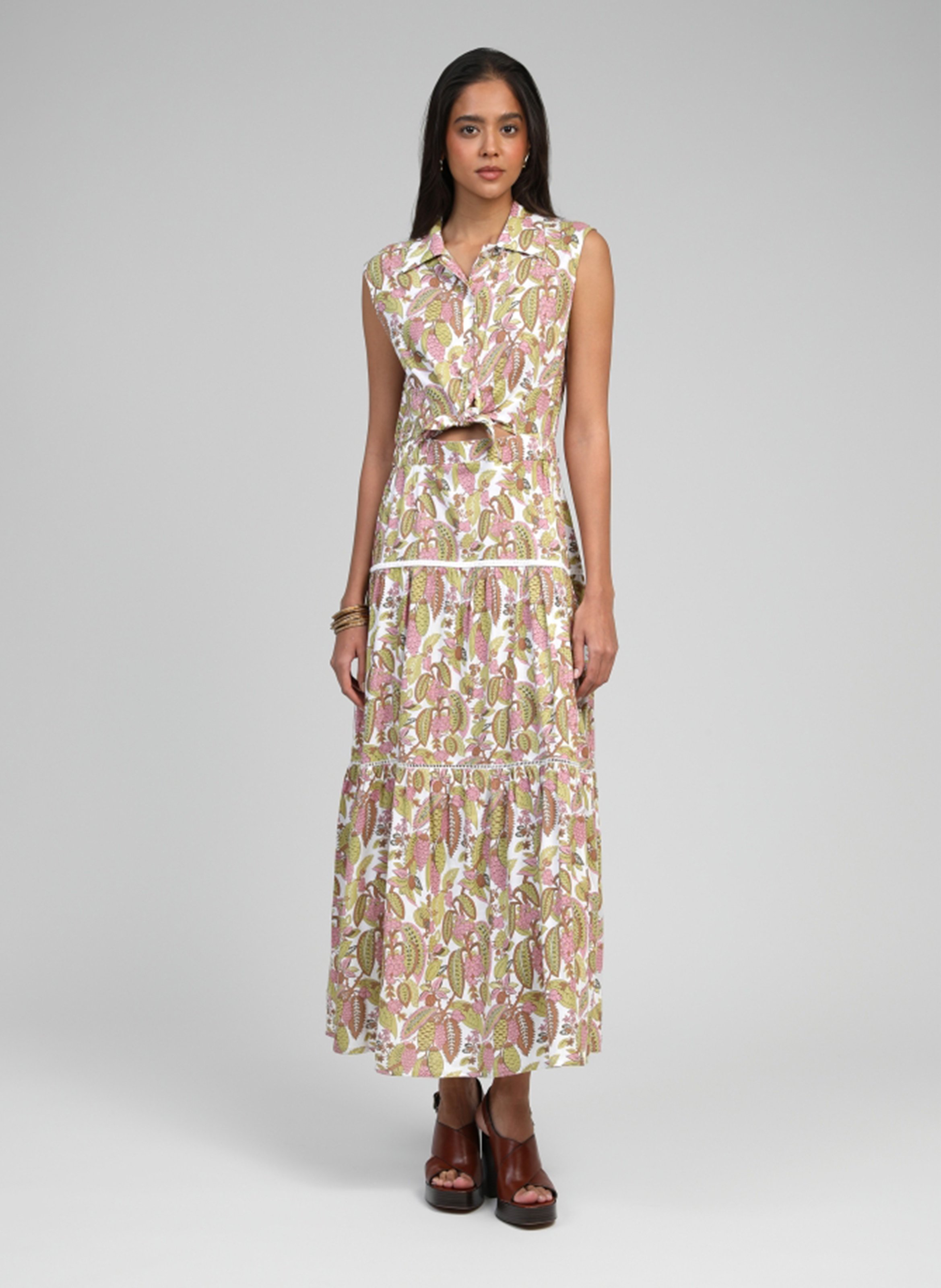 Dana long printed dress AN'GE Khaki