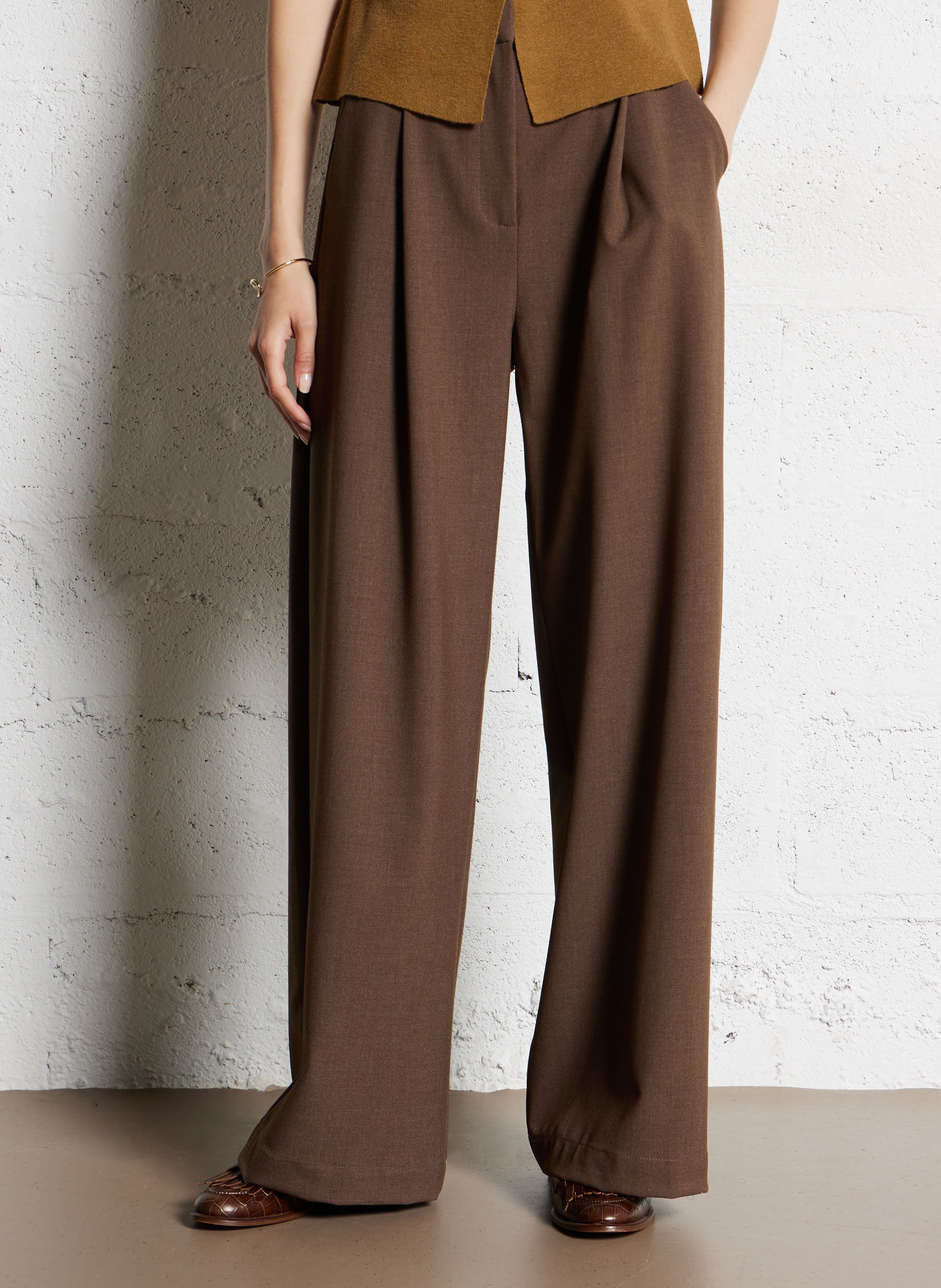 Pantalon taille haute tailleur SUNCOO Marron