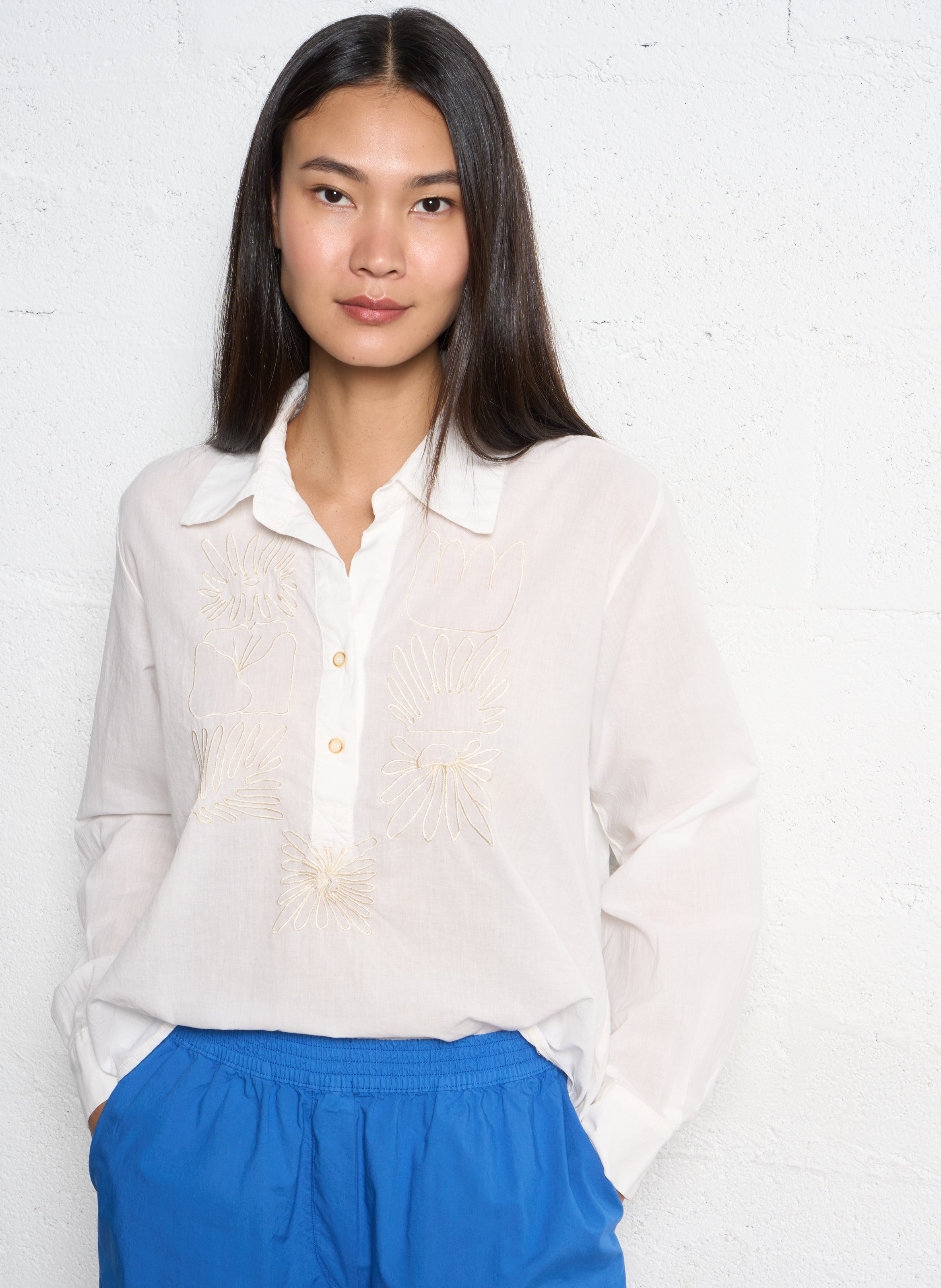 Cotton blouse with classic collar TINSELS White