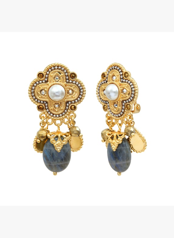 Clips boucles d'oreilles nacre métal doré texturé - Jeronine Vintage Clips boucles d'oreilles nacre métal doré texturé - Jeronine Vintage