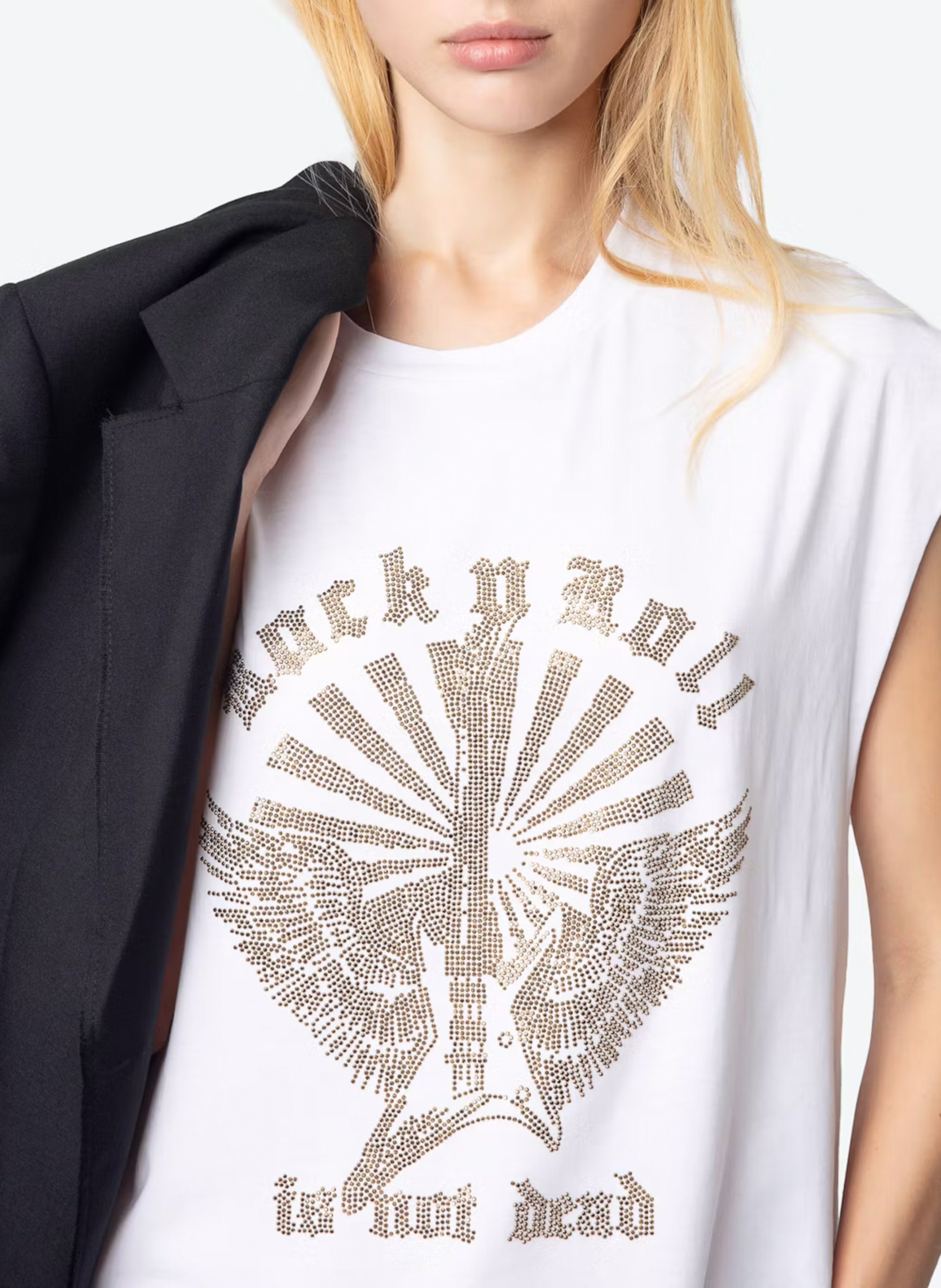 Tee-shirt sans manches avec strass devant ZADIG&VOLTAIRE Blanc