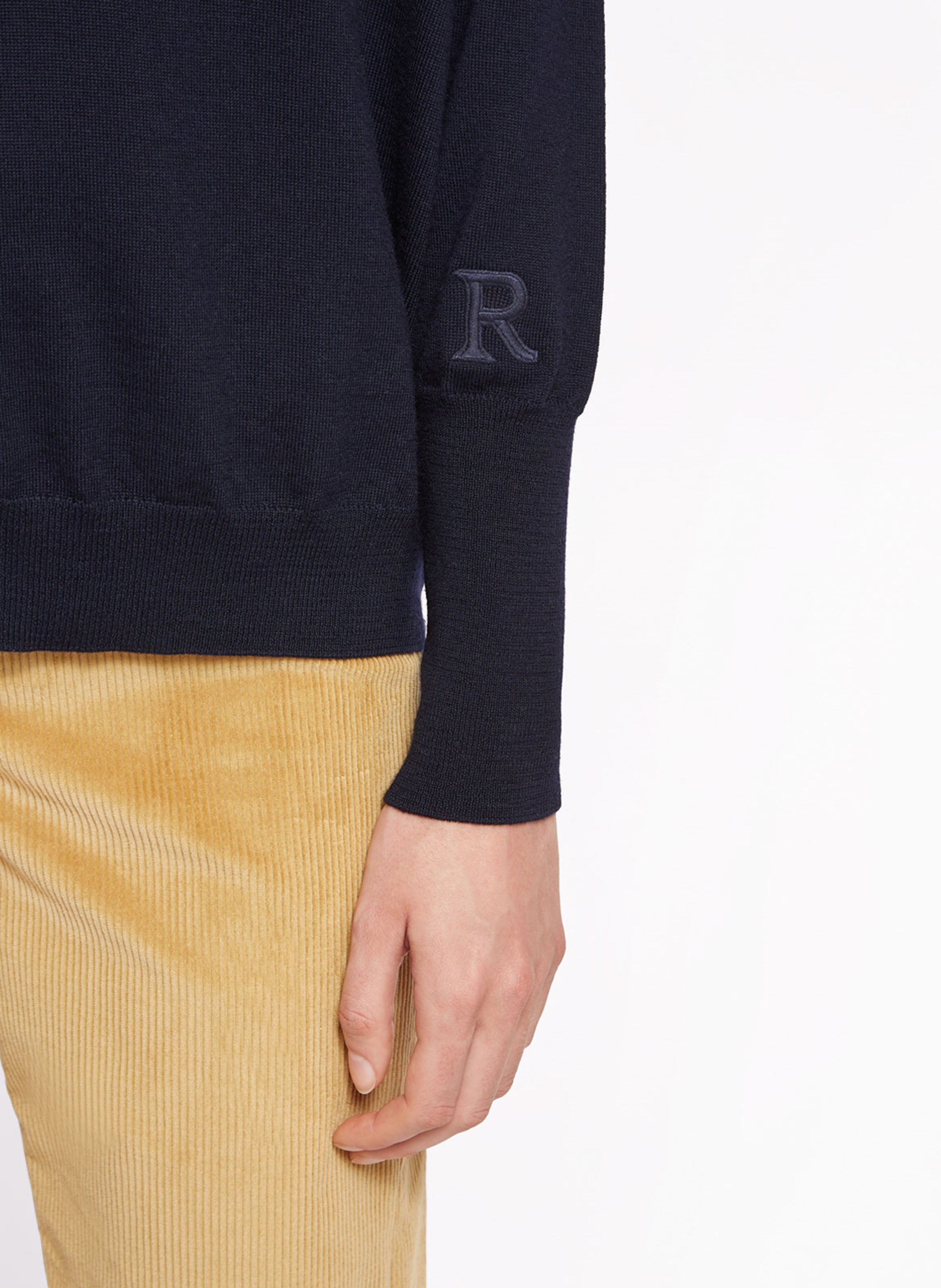 Pull ample col rond brodé en laine vierge ROSEANNA Bleu