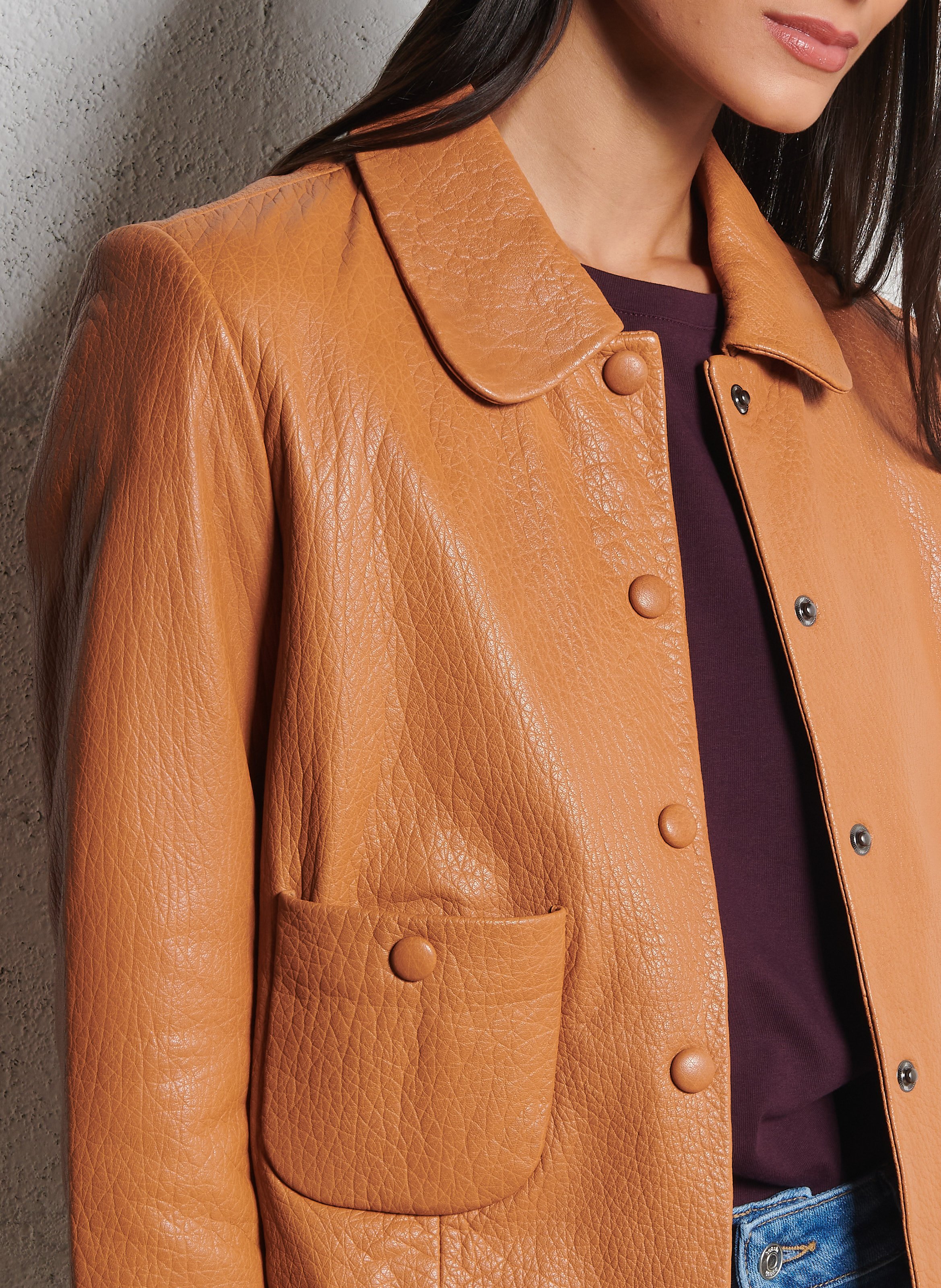 Veste col classique en cuir BA&SH Marron