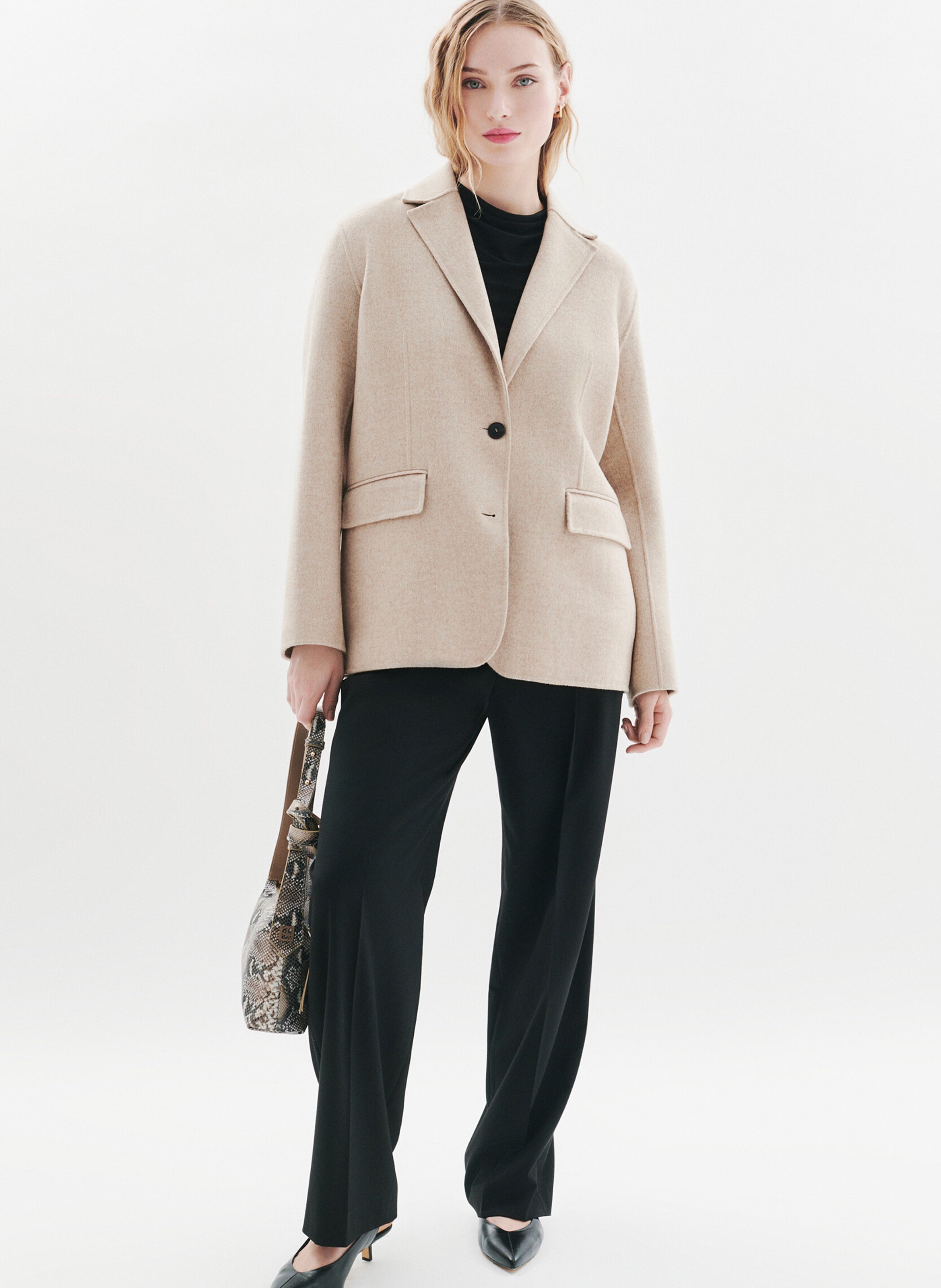 Fitted wool-blend suit collar jacket CAROLL Beige