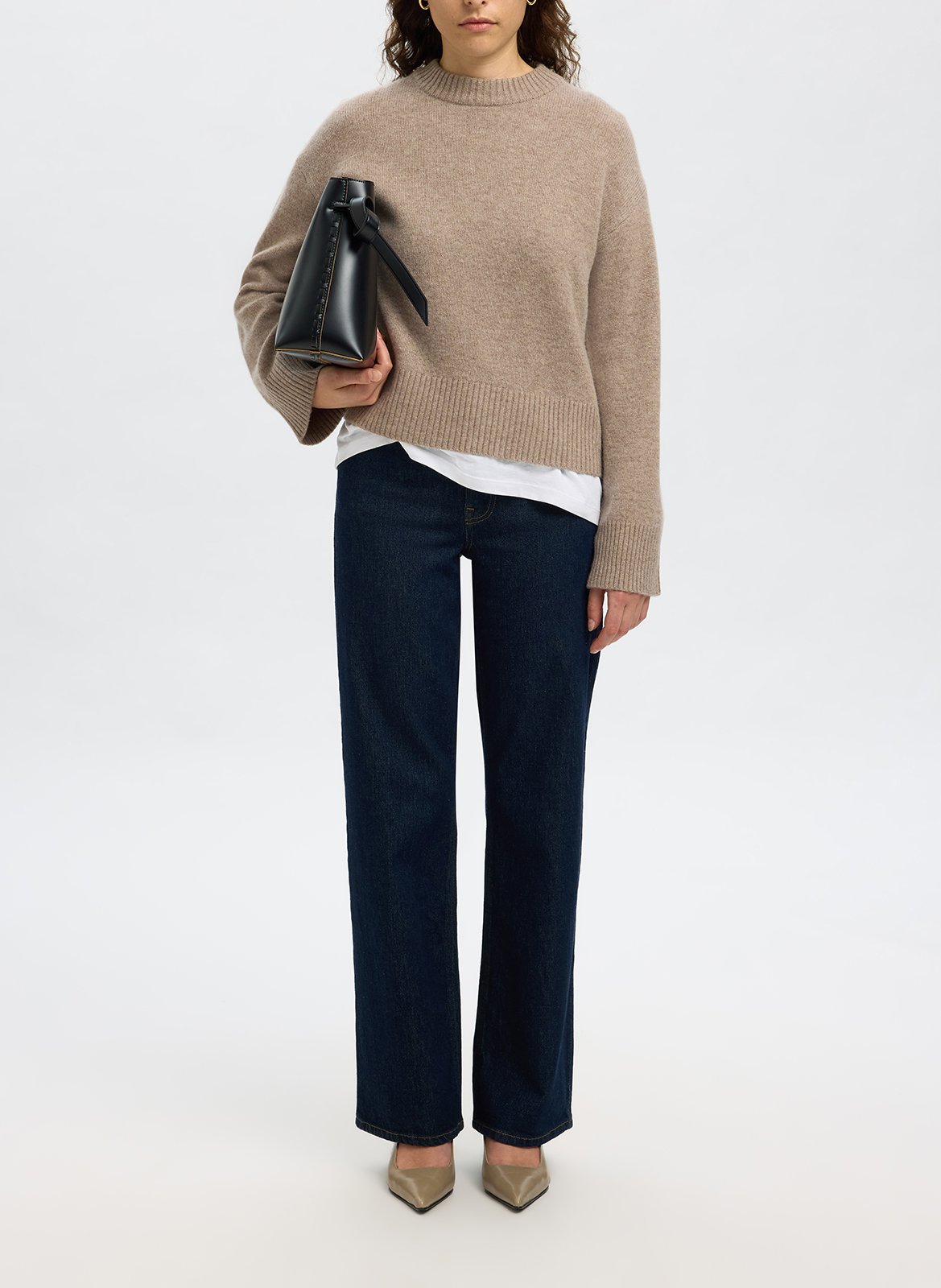 Pull droit col montant en laine et cachemire SELECTED Marron