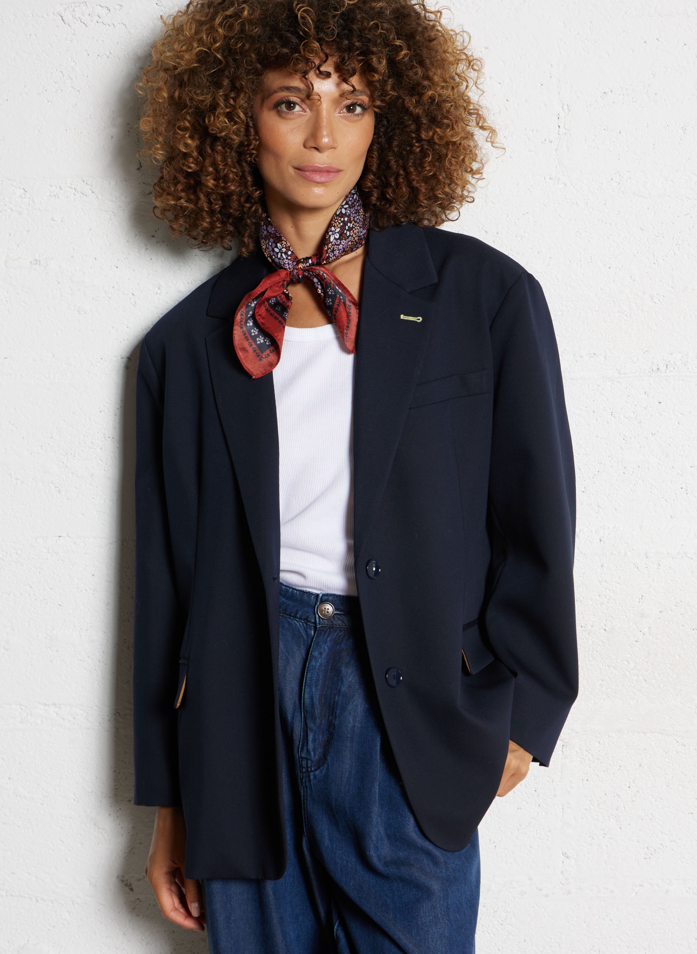 Cotton-blend cardigan with tailored collar IMPERIAL Blue