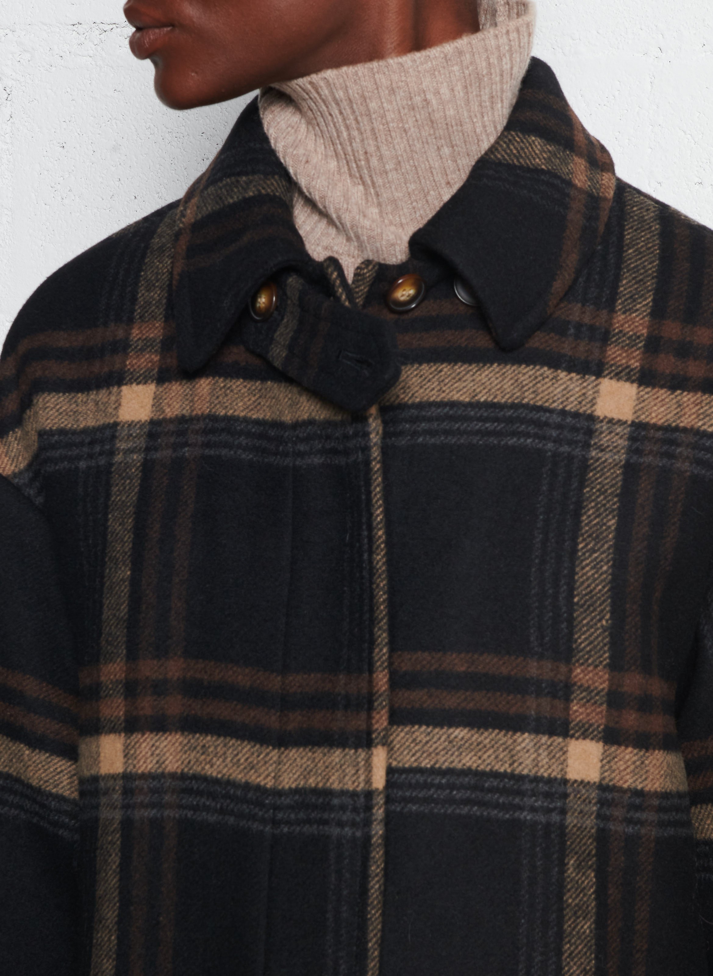 Manteau long droit à carreaux DES PETITS HAUTS Multicolore